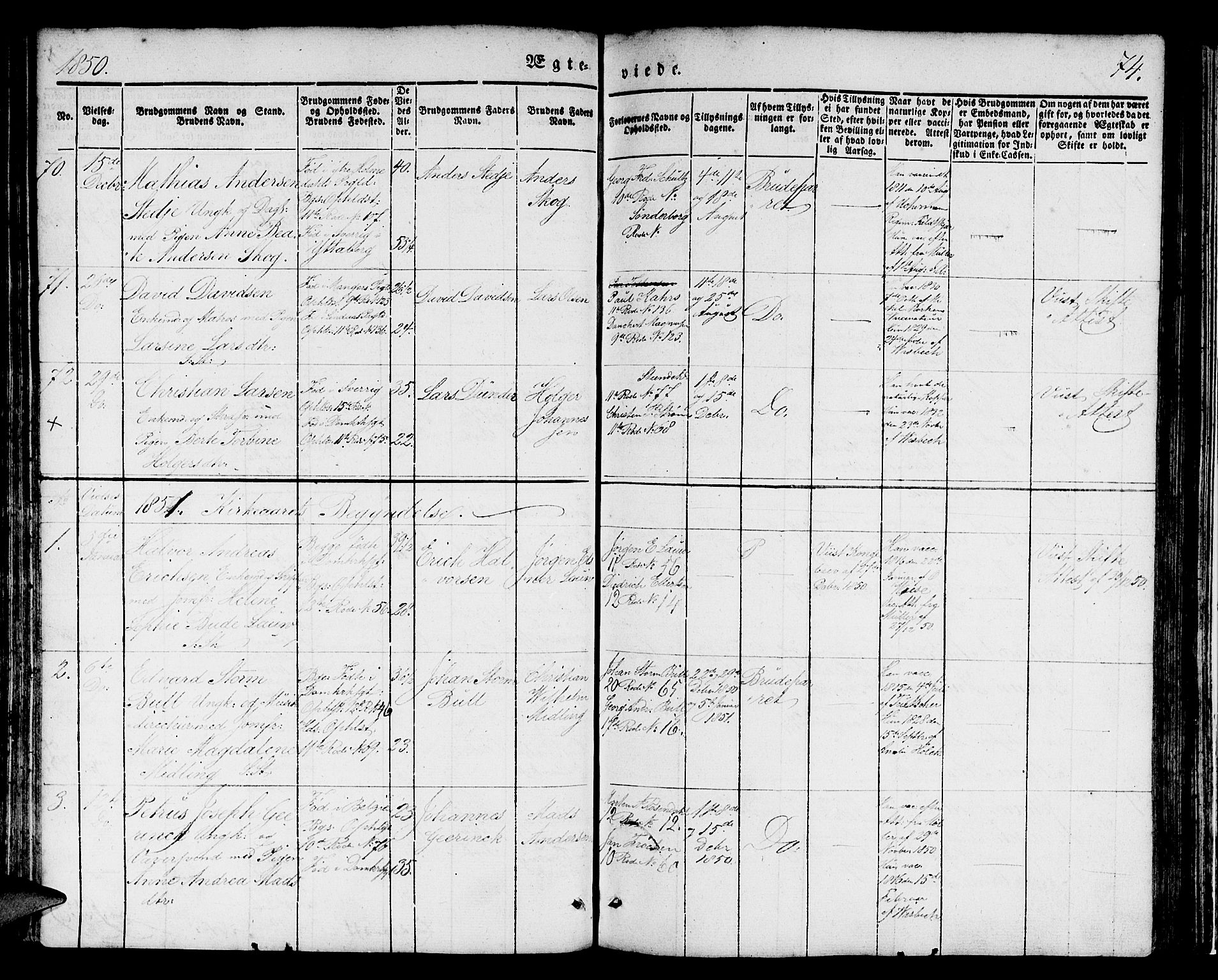 Domkirken sokneprestembete, SAB/A-74801/H/Hab/L0029: Parish register (copy) no. D 1, 1839-1857, p. 74