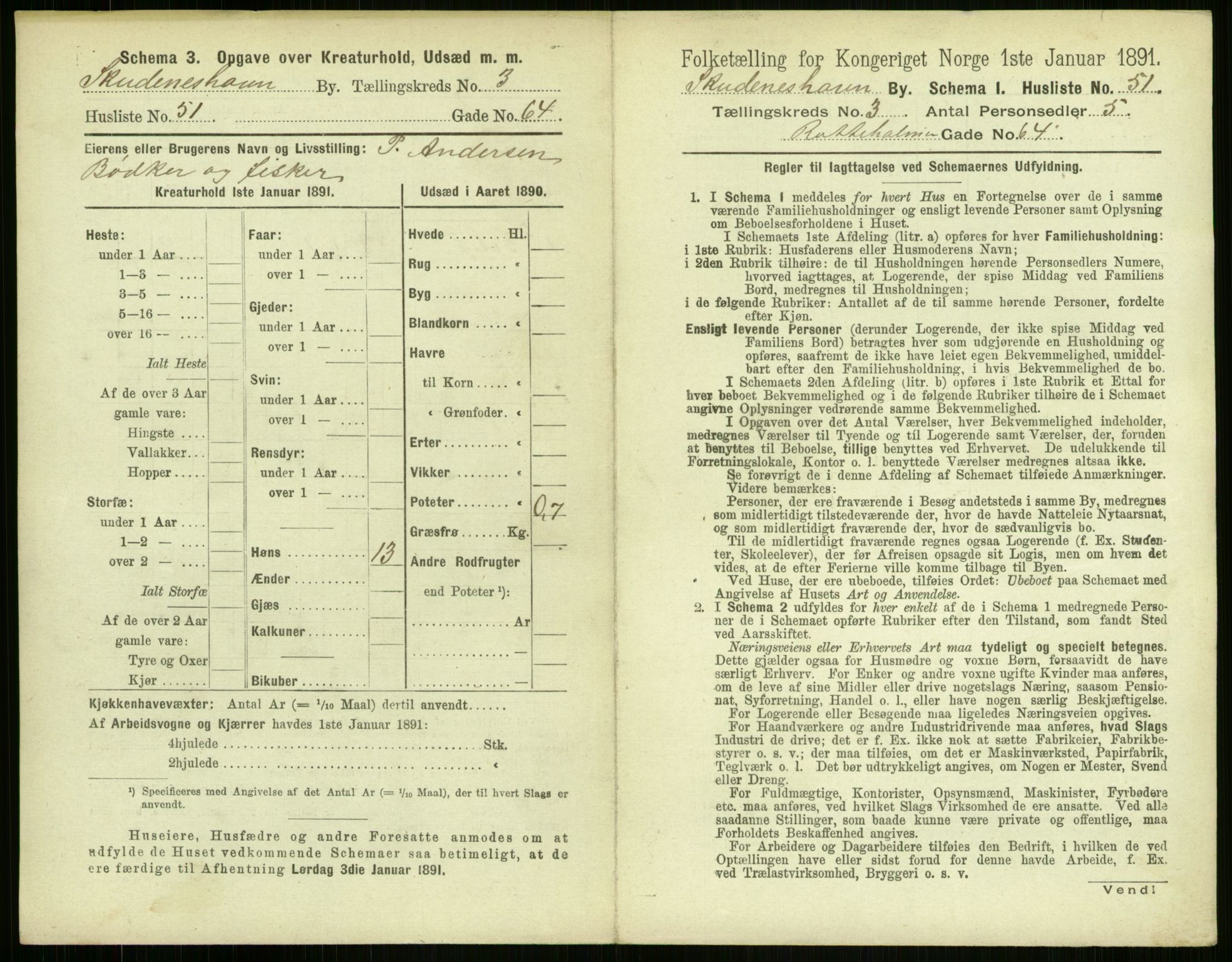 RA, 1891 census for 1104 Skudeneshavn, 1891, p. 292