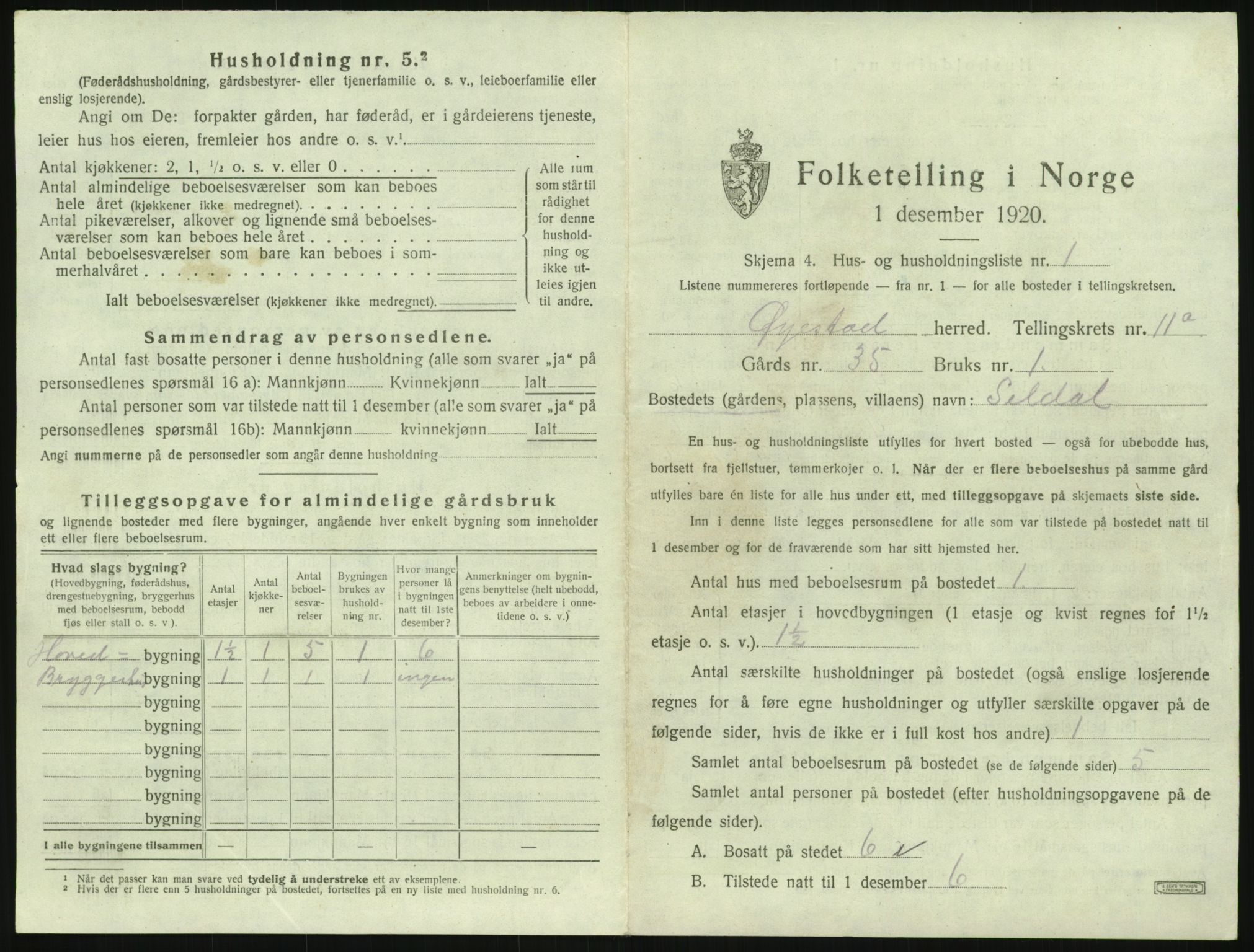 SAK, 1920 census for Øyestad, 1920, p. 1082