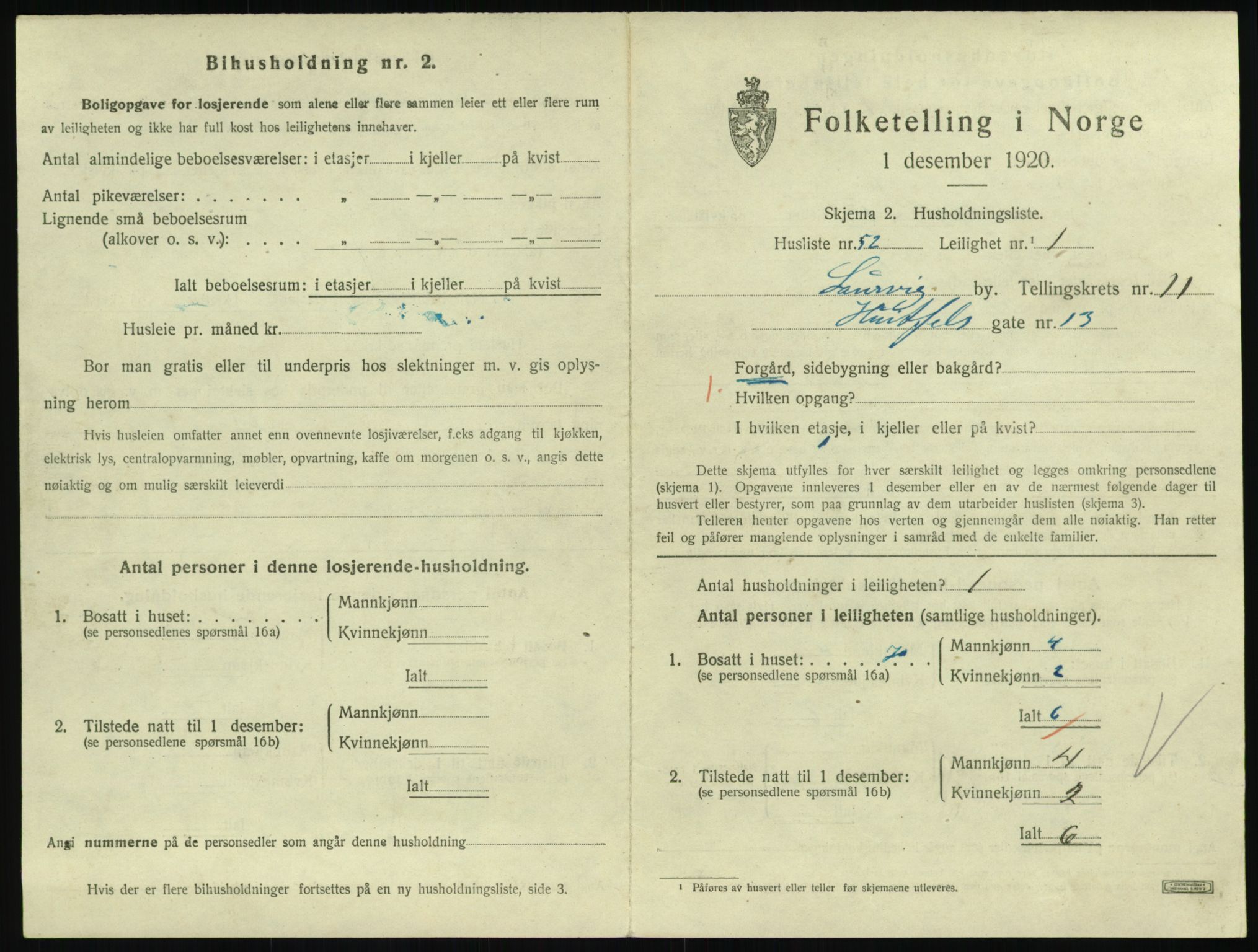 SAKO, 1920 census for Larvik, 1920, p. 8124