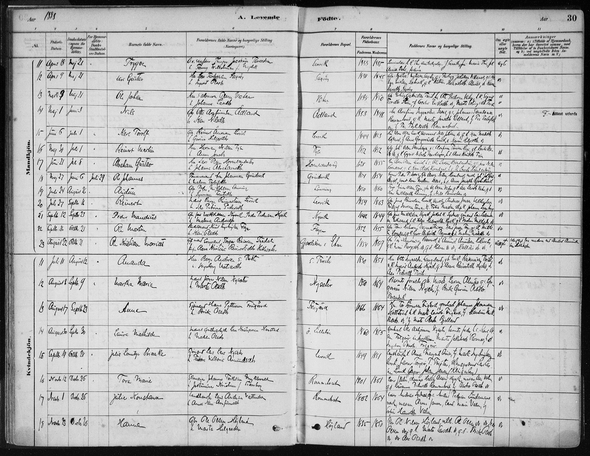 Stord sokneprestembete, SAB/A-78201/H/Haa: Parish register (official) no. B 2, 1878-1913, p. 30