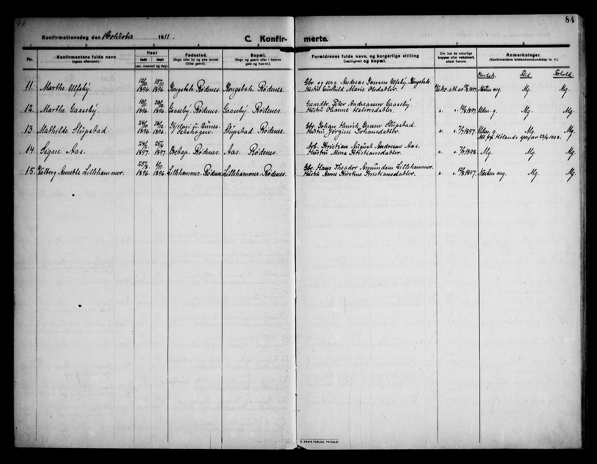 Rødenes prestekontor Kirkebøker, AV/SAO-A-2005/F/Fa/L0012: Parish register (official) no. I 12, 1911-1926, p. 84