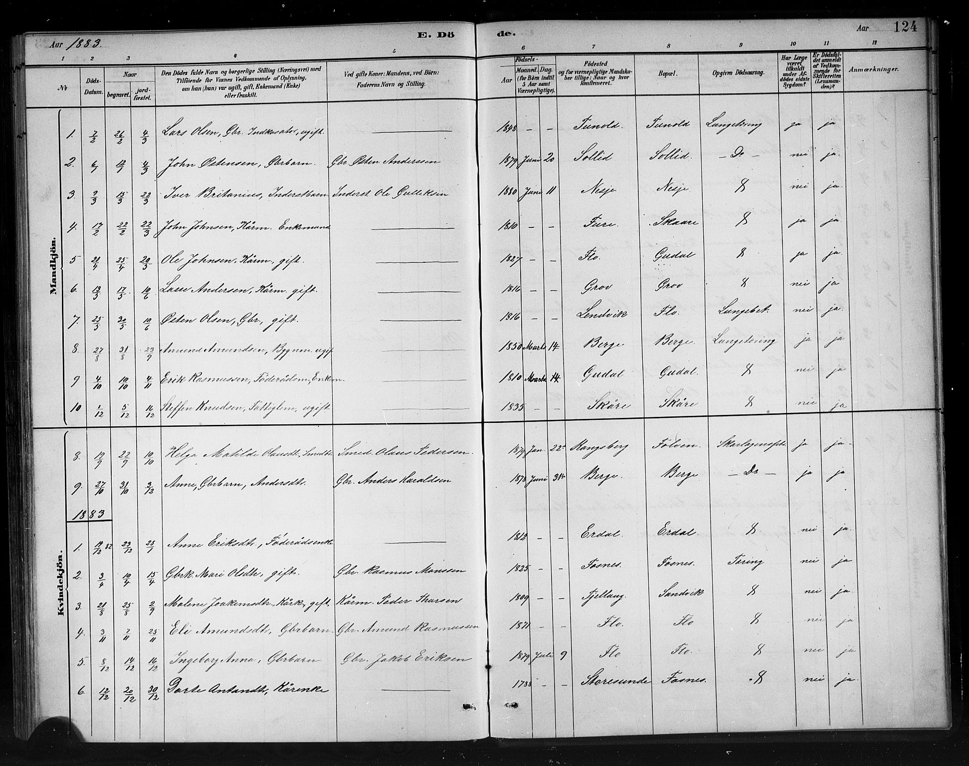 Stryn Sokneprestembete, SAB/A-82501: Parish register (copy) no. C 3, 1881-1905, p. 124