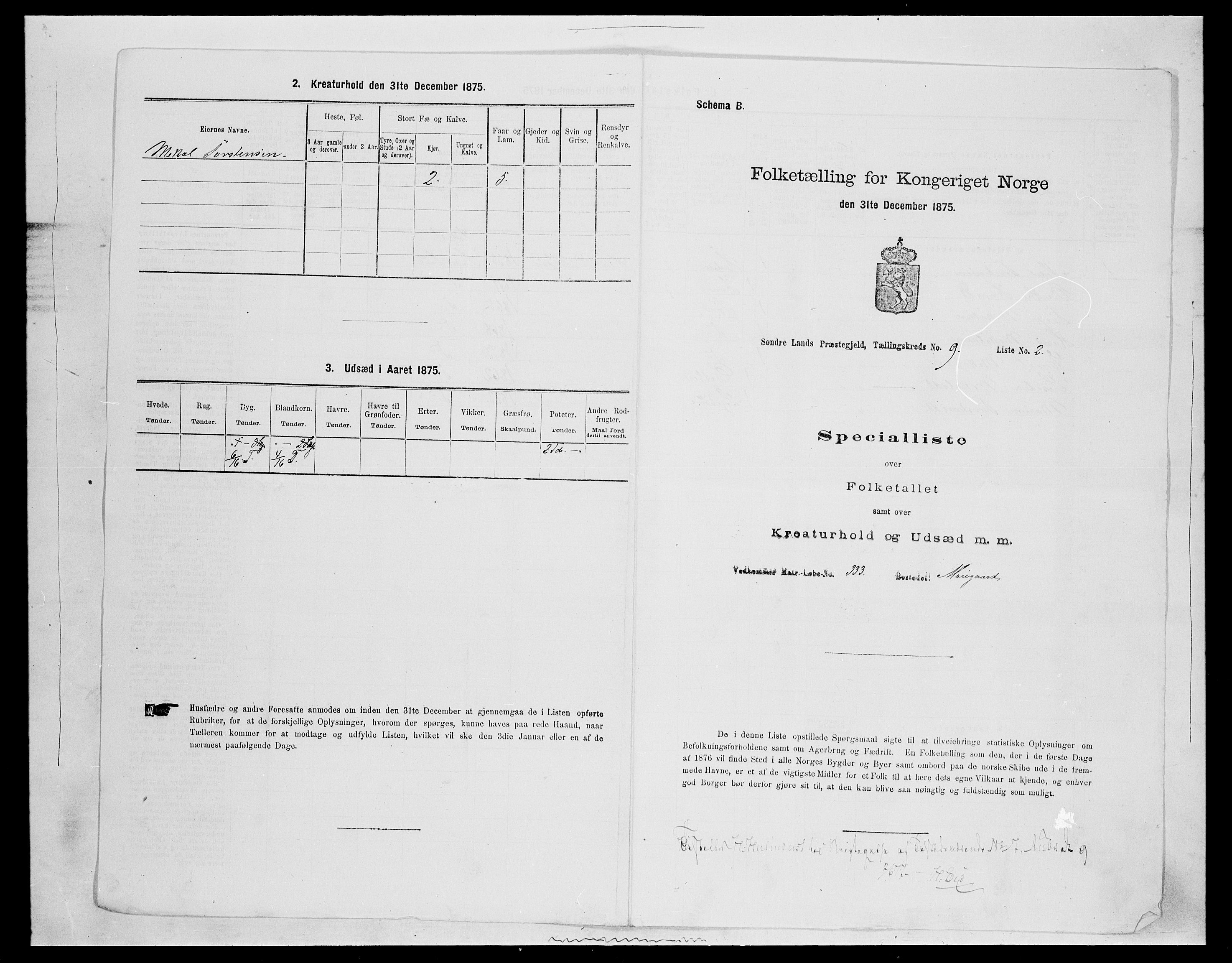 SAH, 1875 census for 0536P Søndre Land, 1875, p. 1320