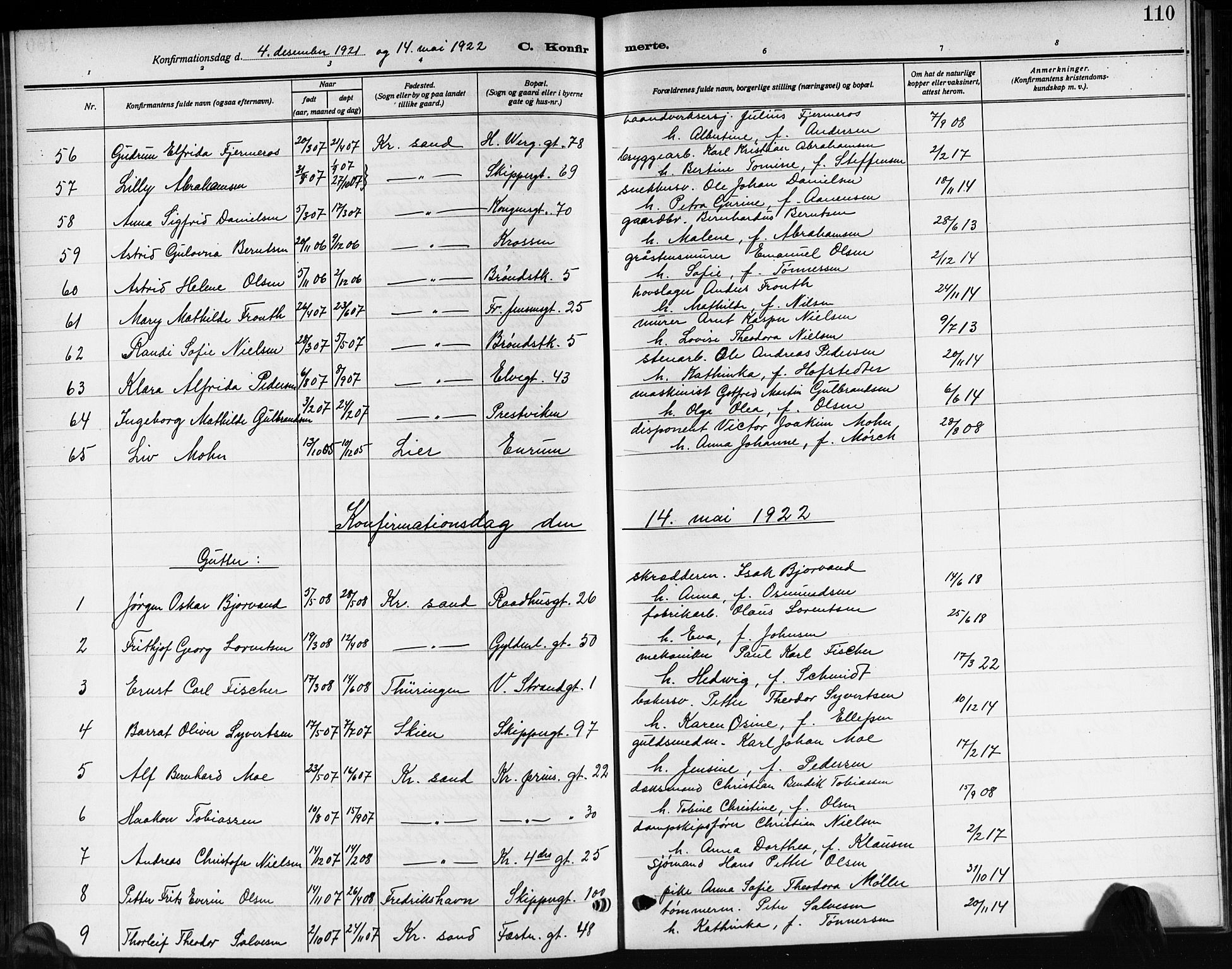 Kristiansand domprosti, SAK/1112-0006/F/Fb/L0022: Parish register (copy) no. B 22, 1915-1925, p. 110