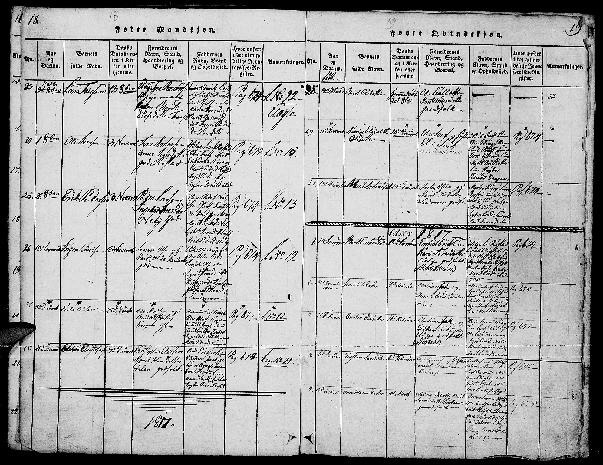 Tynset prestekontor, AV/SAH-PREST-058/H/Ha/Hab/L0001: Parish register (copy) no. 1, 1814-1859, p. 18-19