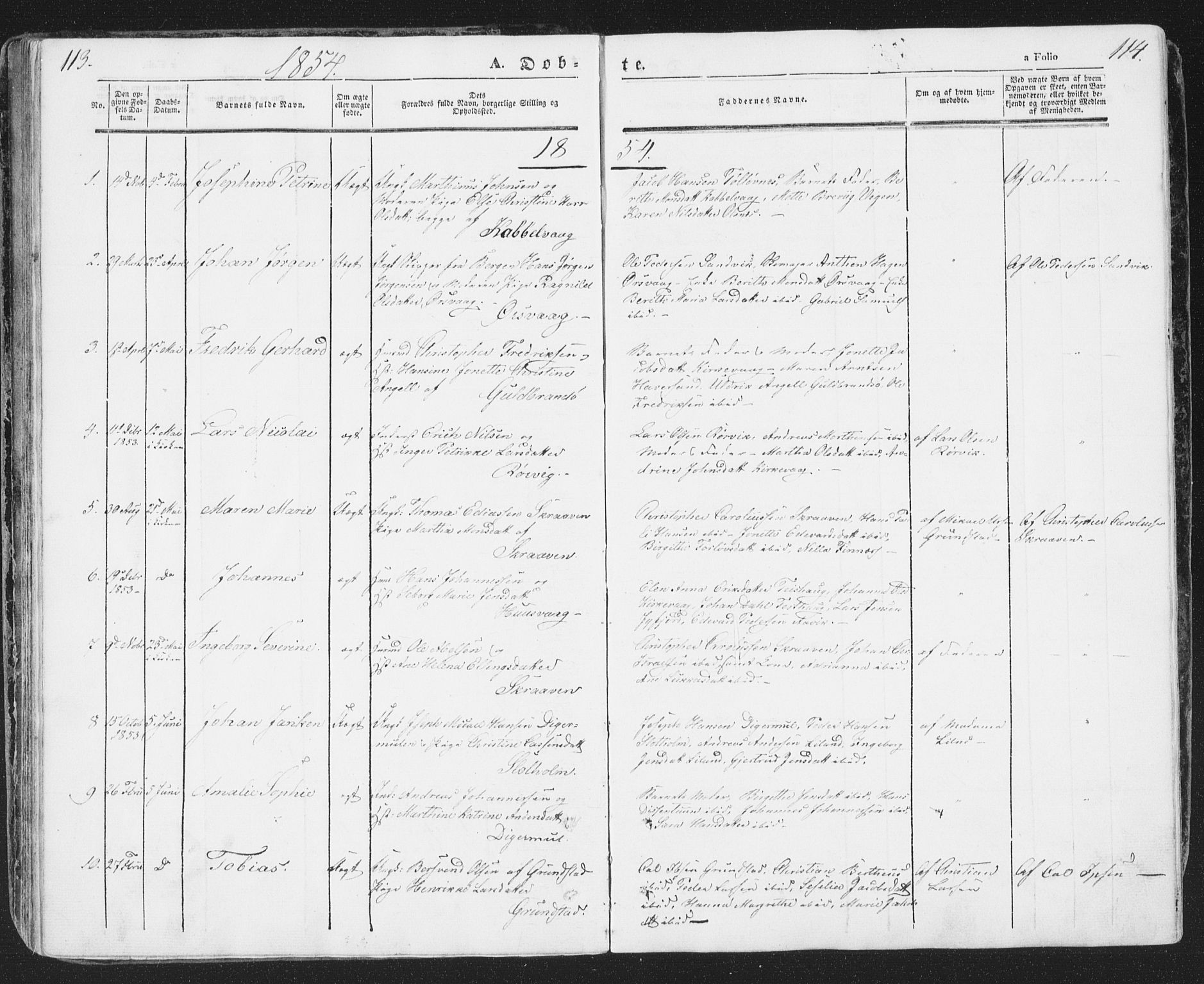 Ministerialprotokoller, klokkerbøker og fødselsregistre - Nordland, SAT/A-1459/874/L1072: Parish register (copy) no. 874C01, 1843-1859, p. 113-114
