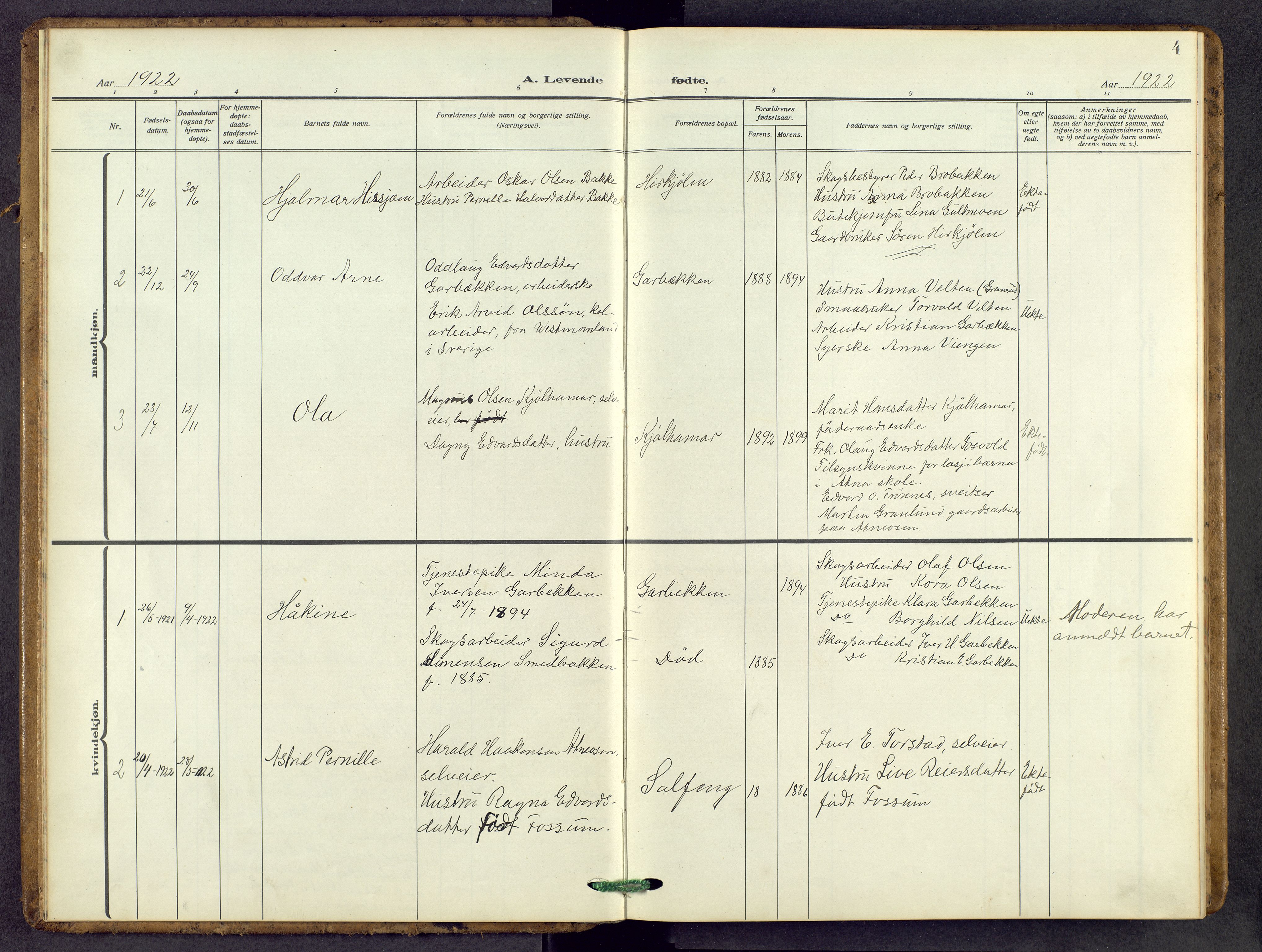 Stor-Elvdal prestekontor, AV/SAH-PREST-052/H/Ha/Hab/L0007: Parish register (copy) no. 7, 1921-1959, p. 4