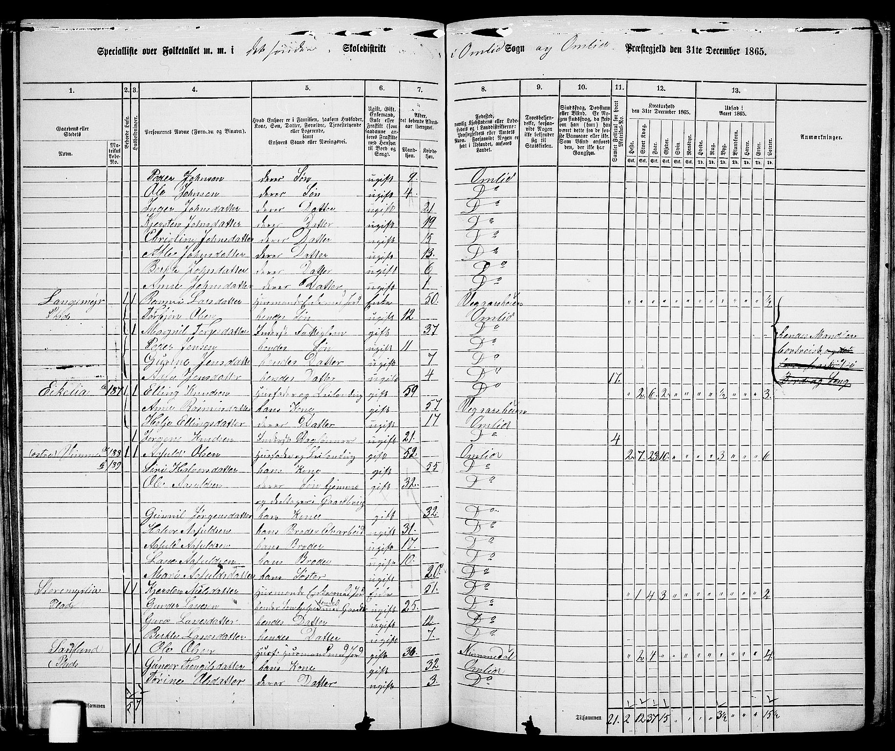 RA, 1865 census for Åmli, 1865, p. 59