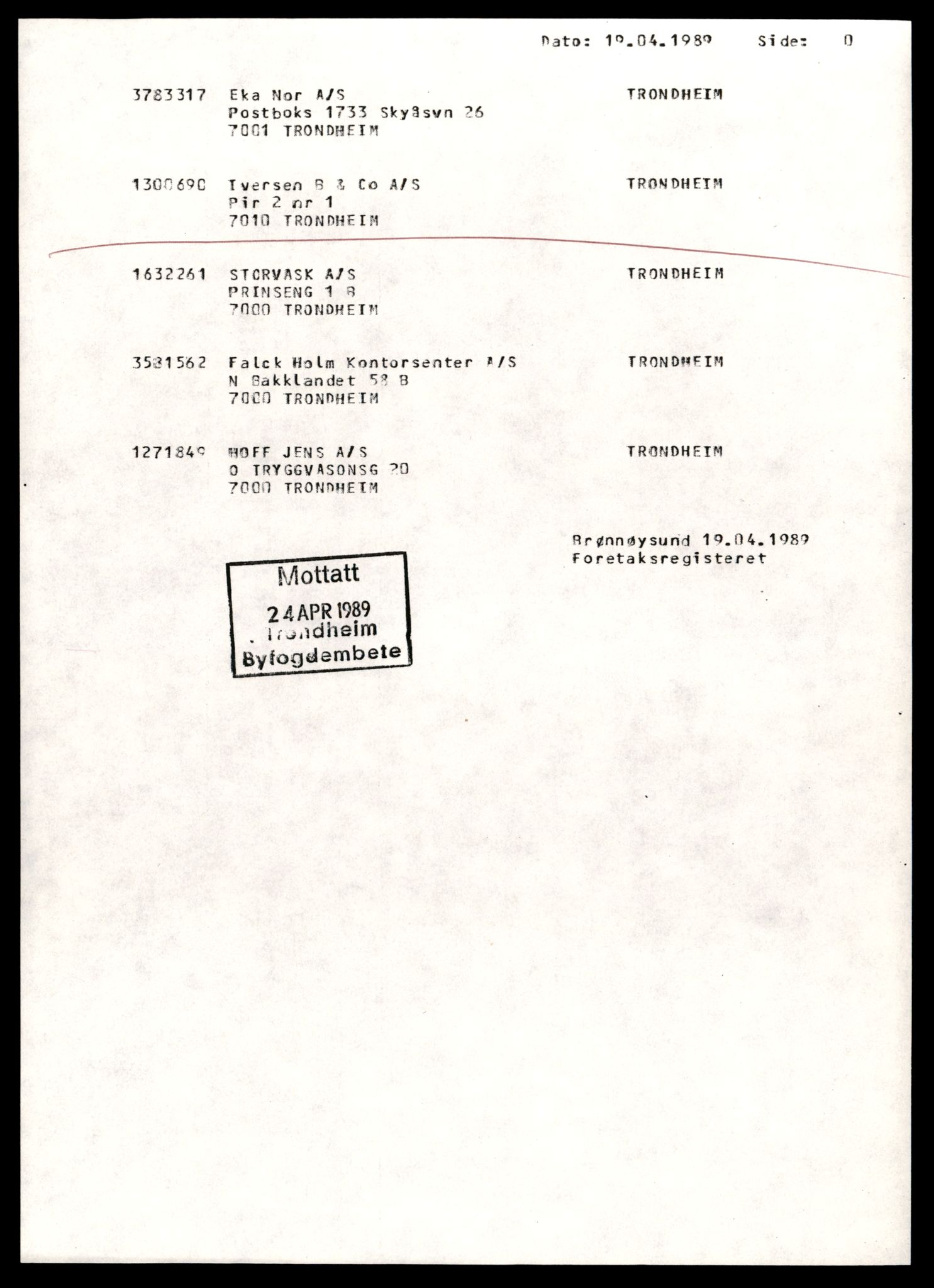 Trondheim byfogd, AV/SAT-A-0003/2/J/Jd/Jdd/L0026: Aksjeselskap, Iv-Jø, 1944-1990, p. 1