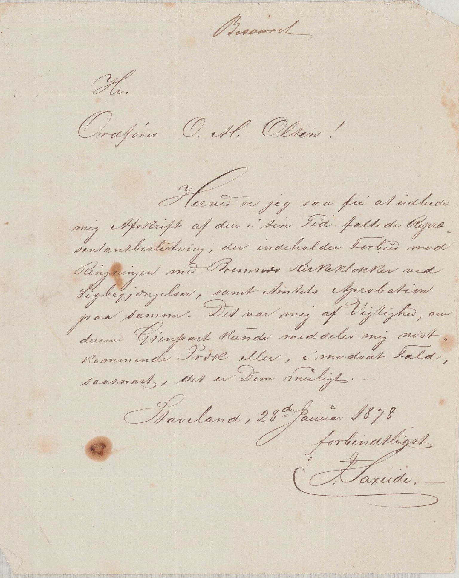 Finnaas kommune. Formannskapet, IKAH/1218a-021/D/Da/L0001/0002: Korrespondanse / saker / Kronologisk ordna korrespodanse, 1876-1879, p. 54