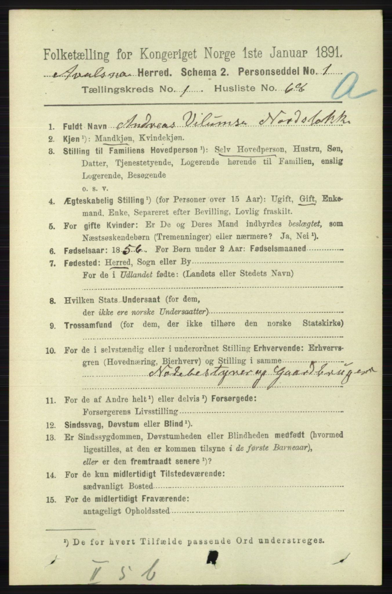 RA, 1891 census for 1147 Avaldsnes, 1891, p. 521