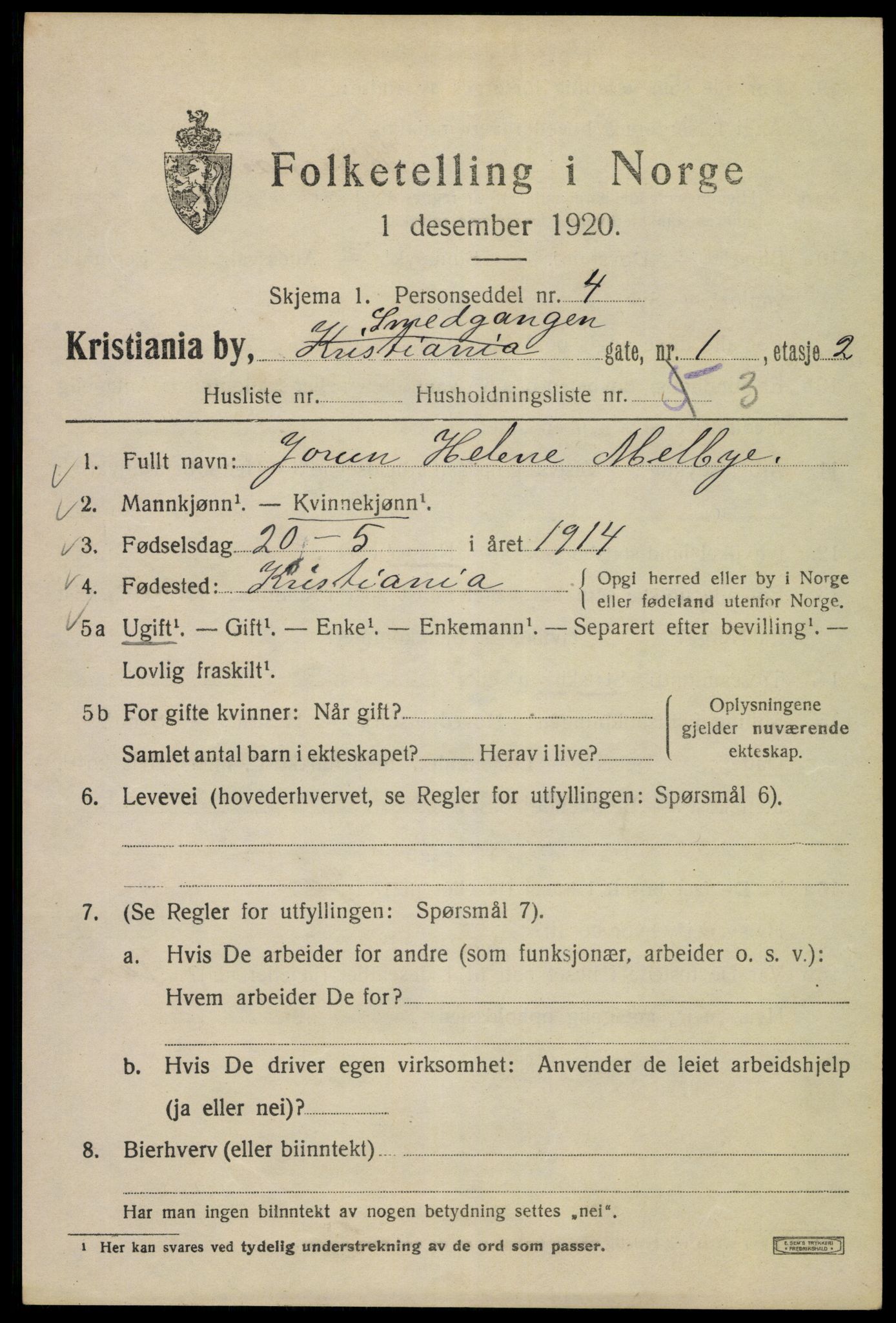 SAO, 1920 census for Kristiania, 1920, p. 519155