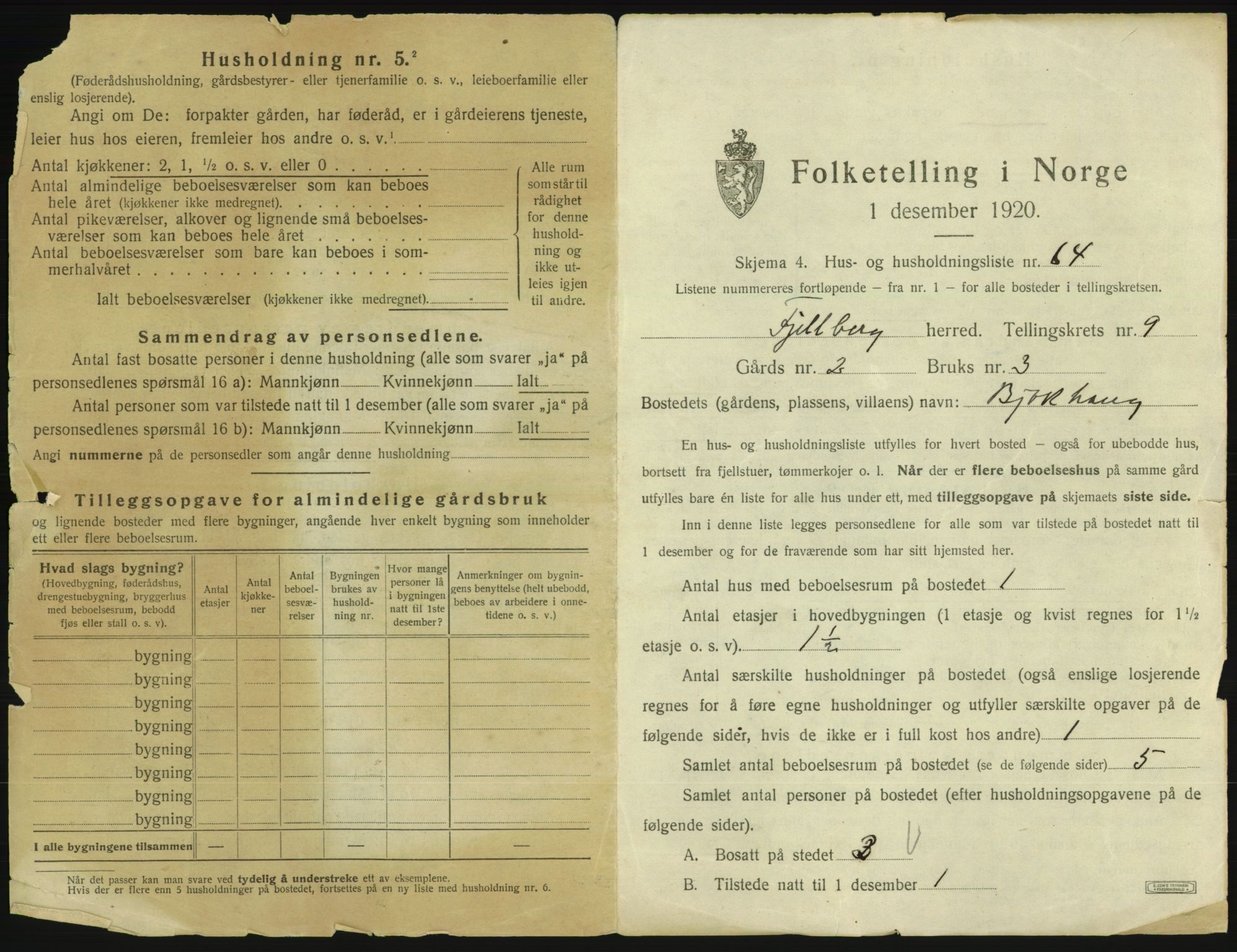 SAB, 1920 census for Fjelberg, 1920, p. 677