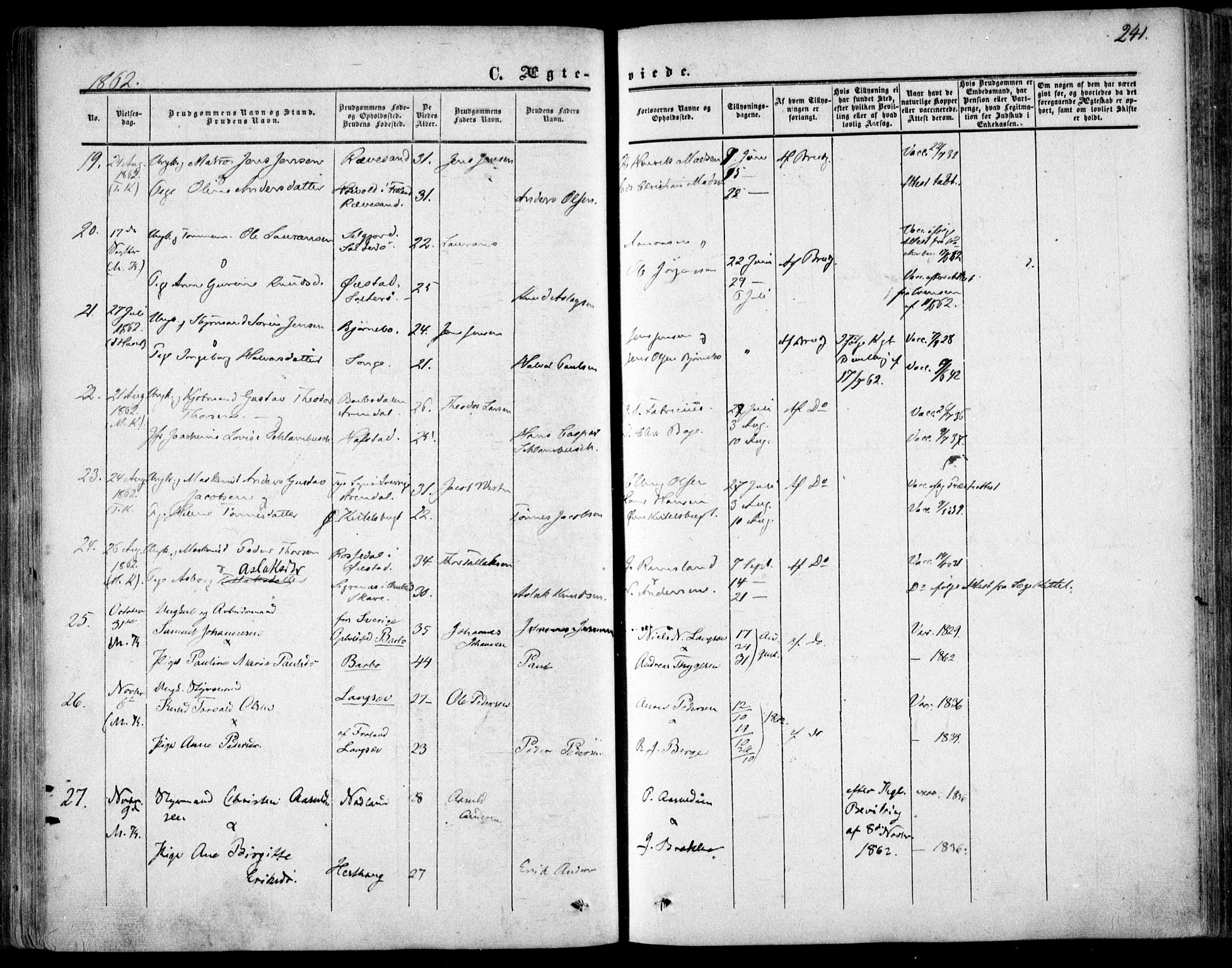 Tromøy sokneprestkontor, AV/SAK-1111-0041/F/Fa/L0006: Parish register (official) no. A 6, 1855-1863, p. 241