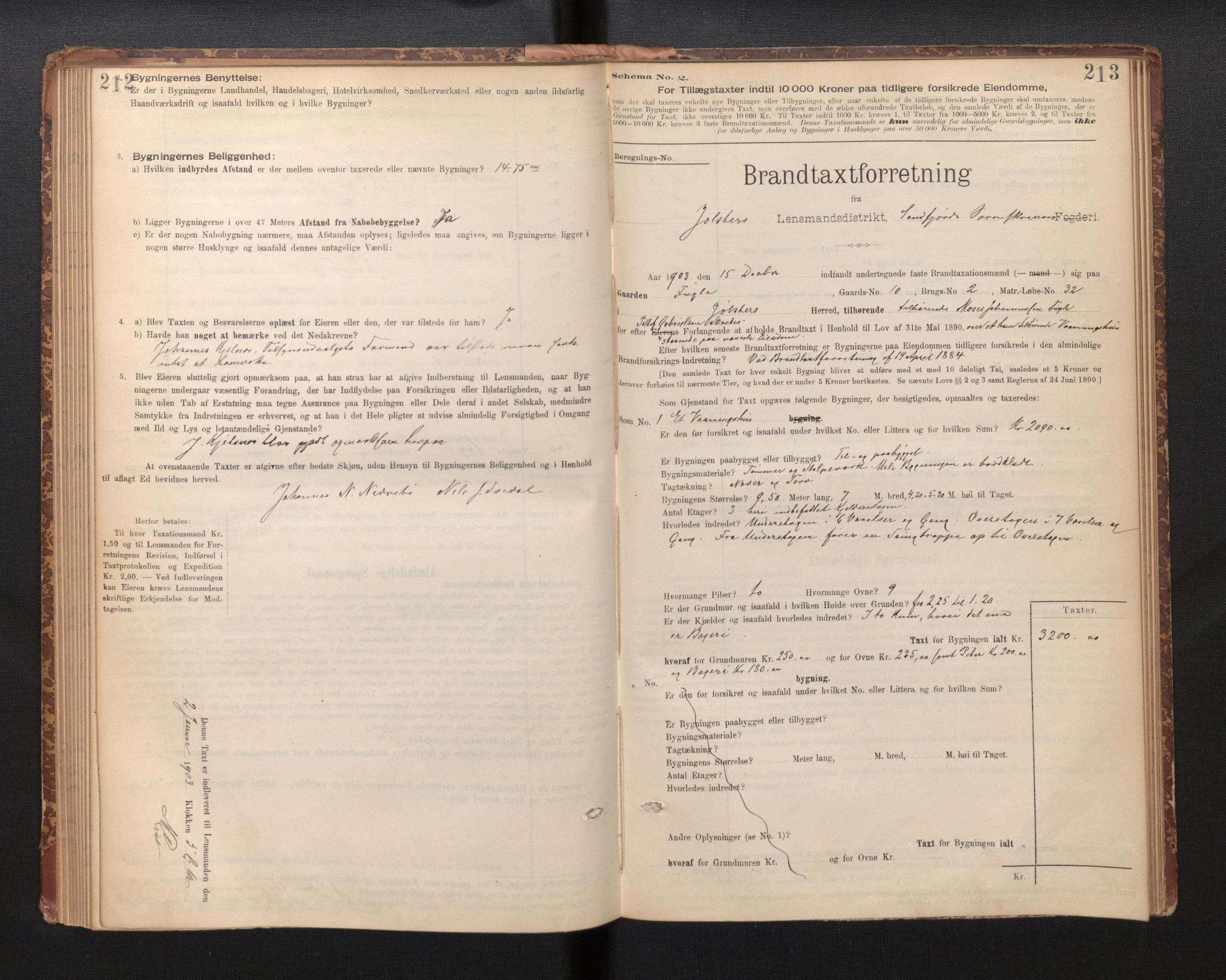 Lensmannen i Jølster, SAB/A-28701/0012/L0004: Branntakstprotokoll, skjematakst, 1895-1923, p. 212-213