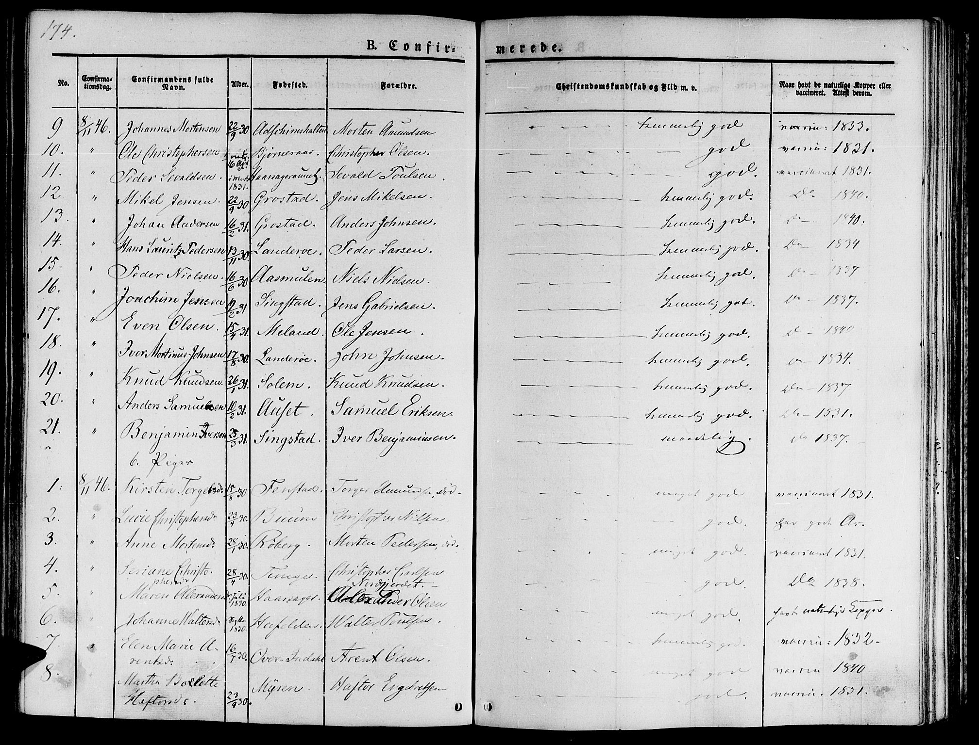 Ministerialprotokoller, klokkerbøker og fødselsregistre - Sør-Trøndelag, AV/SAT-A-1456/646/L0610: Parish register (official) no. 646A08, 1837-1847, p. 174