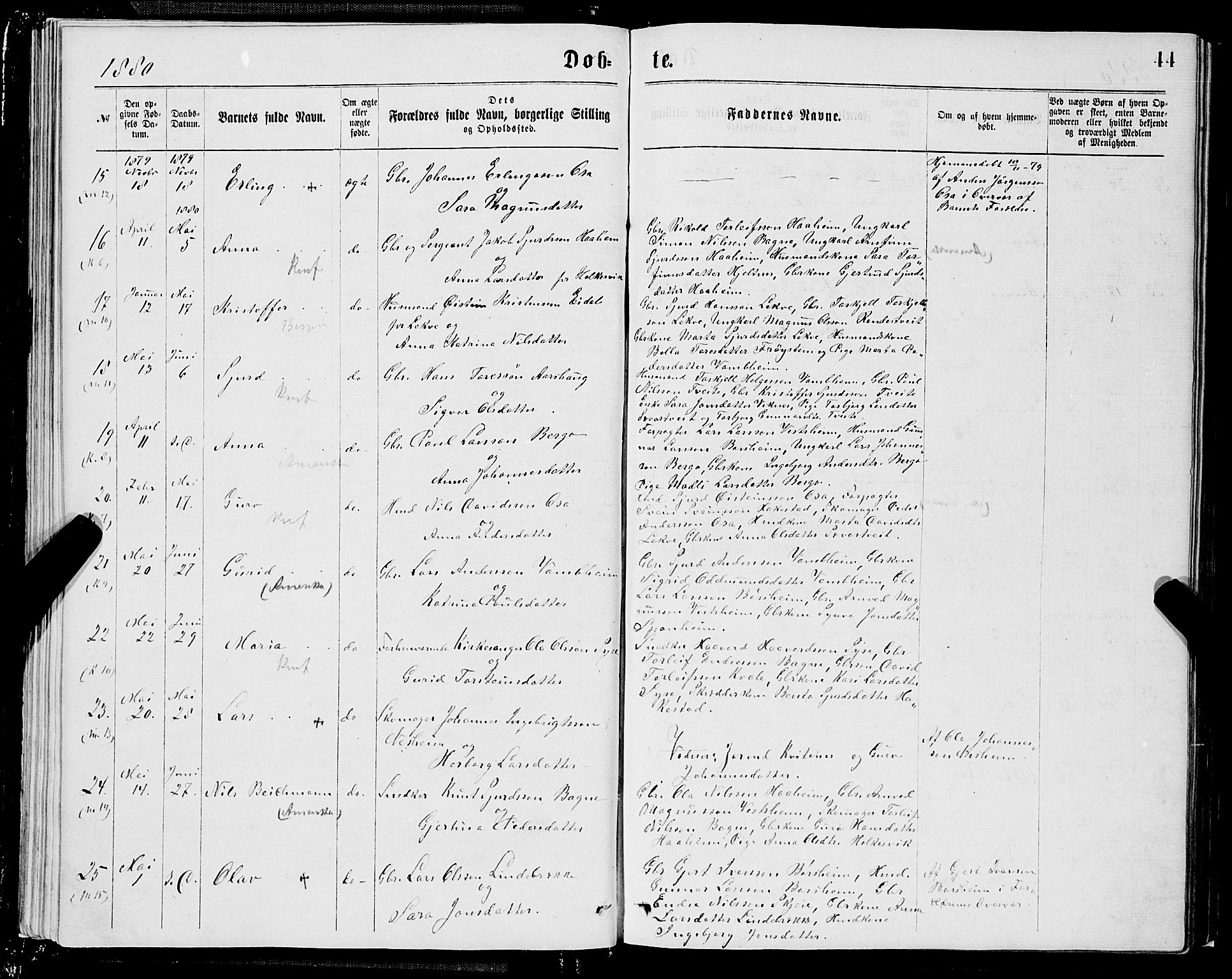 Ulvik sokneprestembete, SAB/A-78801/H/Hab: Parish register (copy) no. A 2, 1869-1882, p. 44