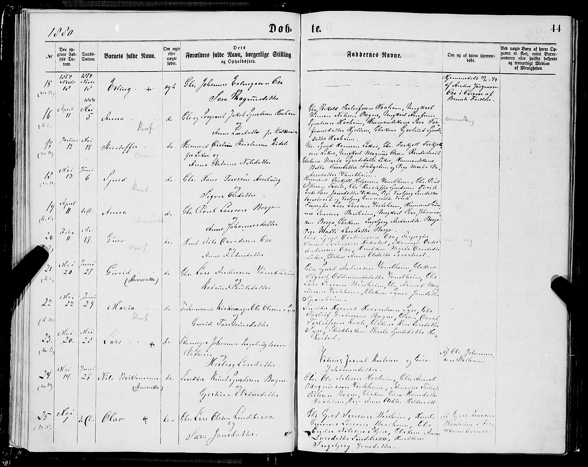Ulvik sokneprestembete, AV/SAB-A-78801/H/Hab: Parish register (copy) no. A 2, 1869-1882, p. 44
