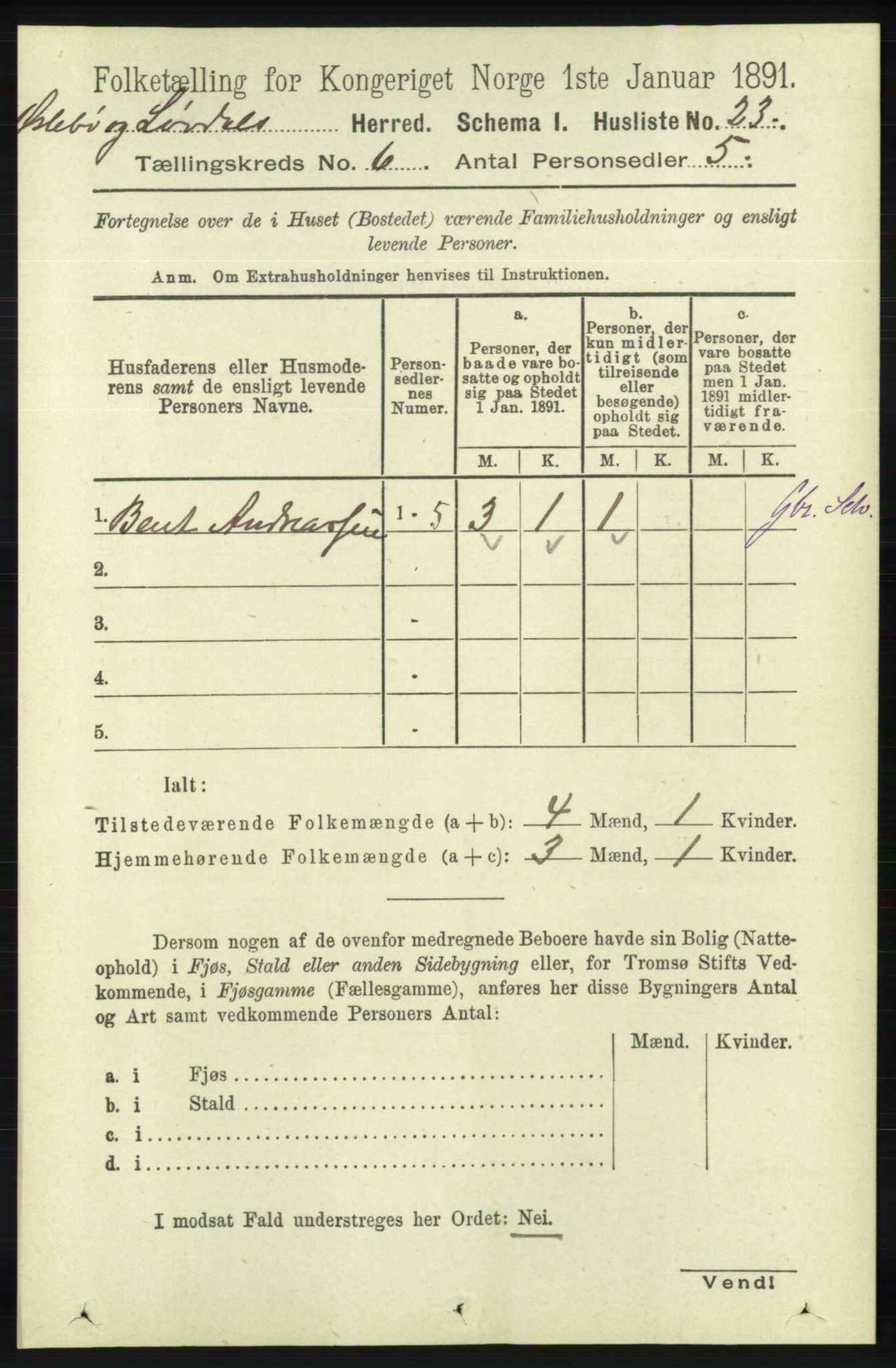 RA, 1891 census for 1021 Øyslebø og Laudal, 1891, p. 1667