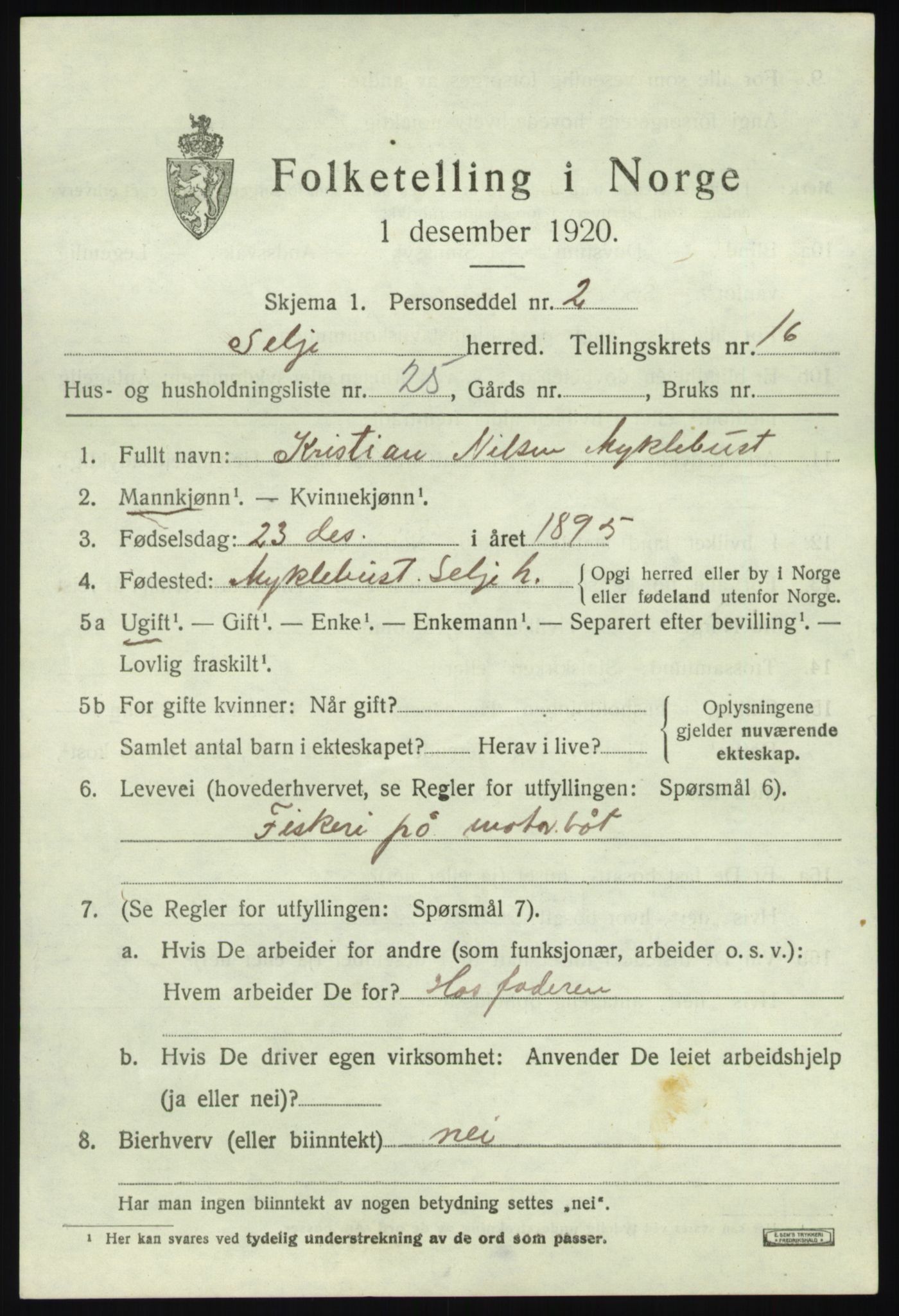 SAB, 1920 census for Selje, 1920, p. 7503