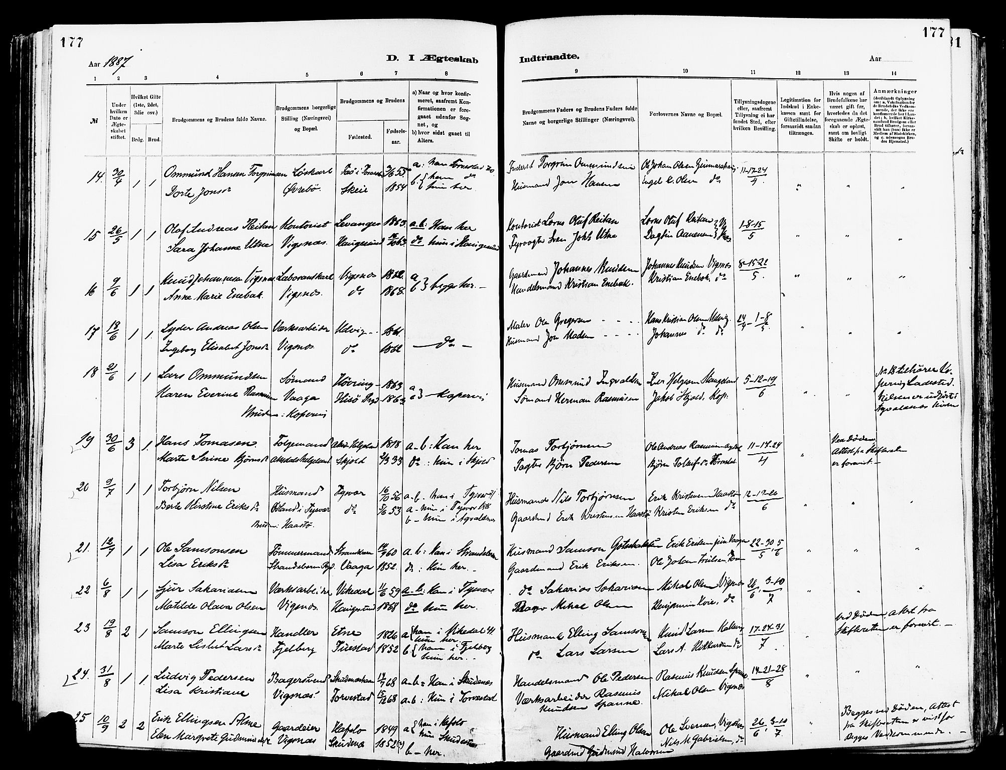 Avaldsnes sokneprestkontor, SAST/A -101851/H/Ha/Haa/L0015: Parish register (official) no. A 15, 1880-1906, p. 177