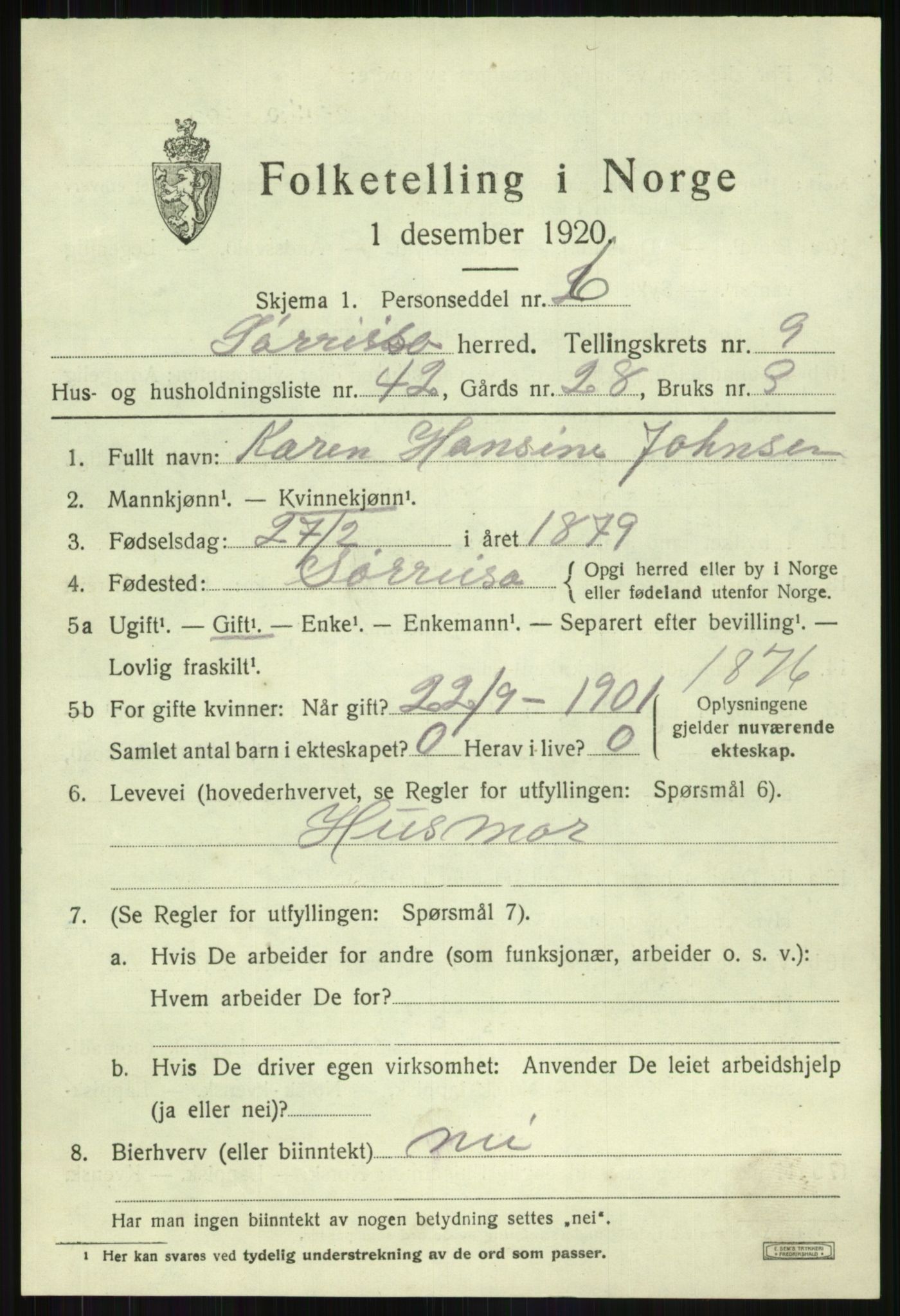 SATØ, 1920 census for Sørreisa, 1920, p. 4600