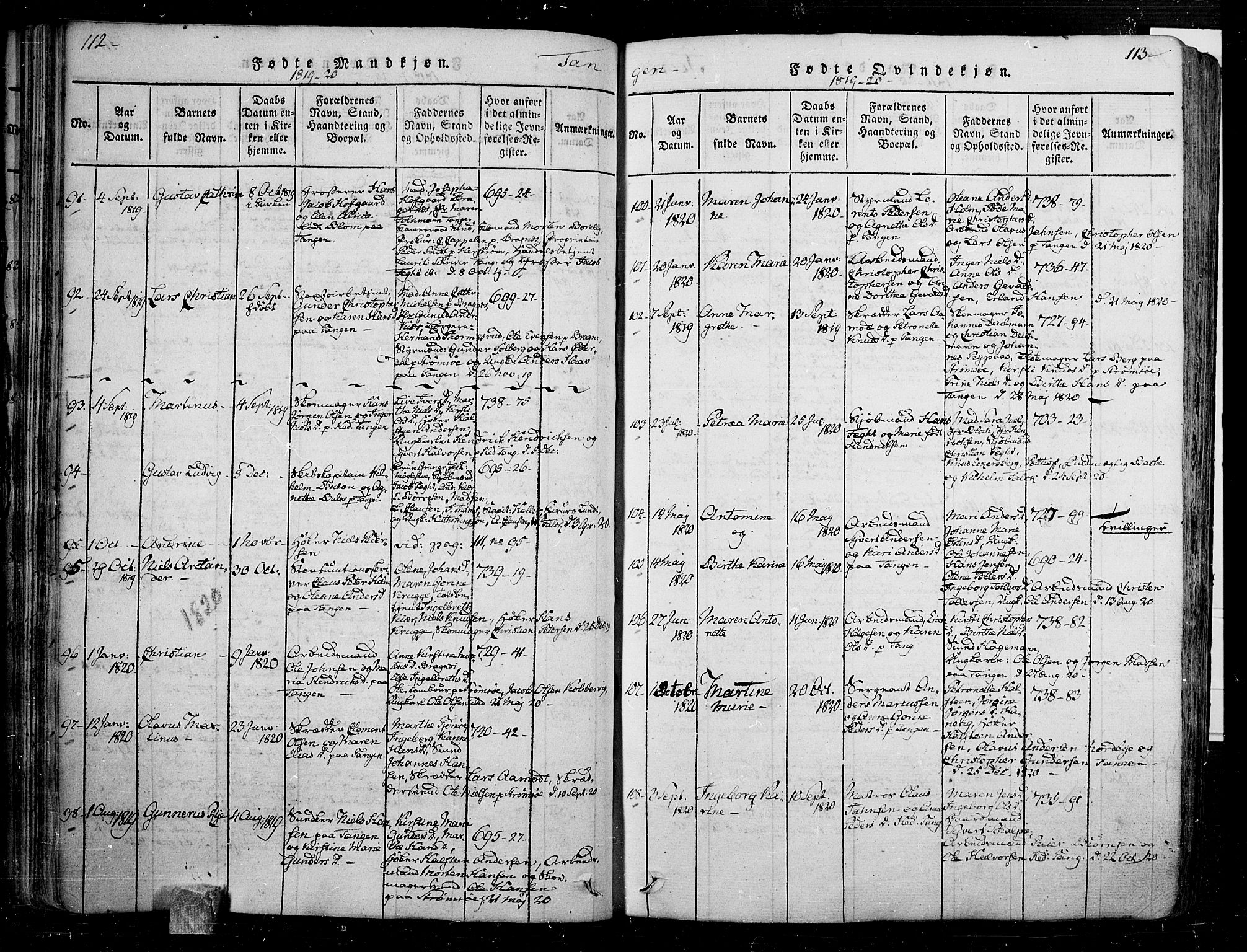 Skoger kirkebøker, AV/SAKO-A-59/F/Fa/L0002: Parish register (official) no. I 2 /2, 1814-1842, p. 112-113