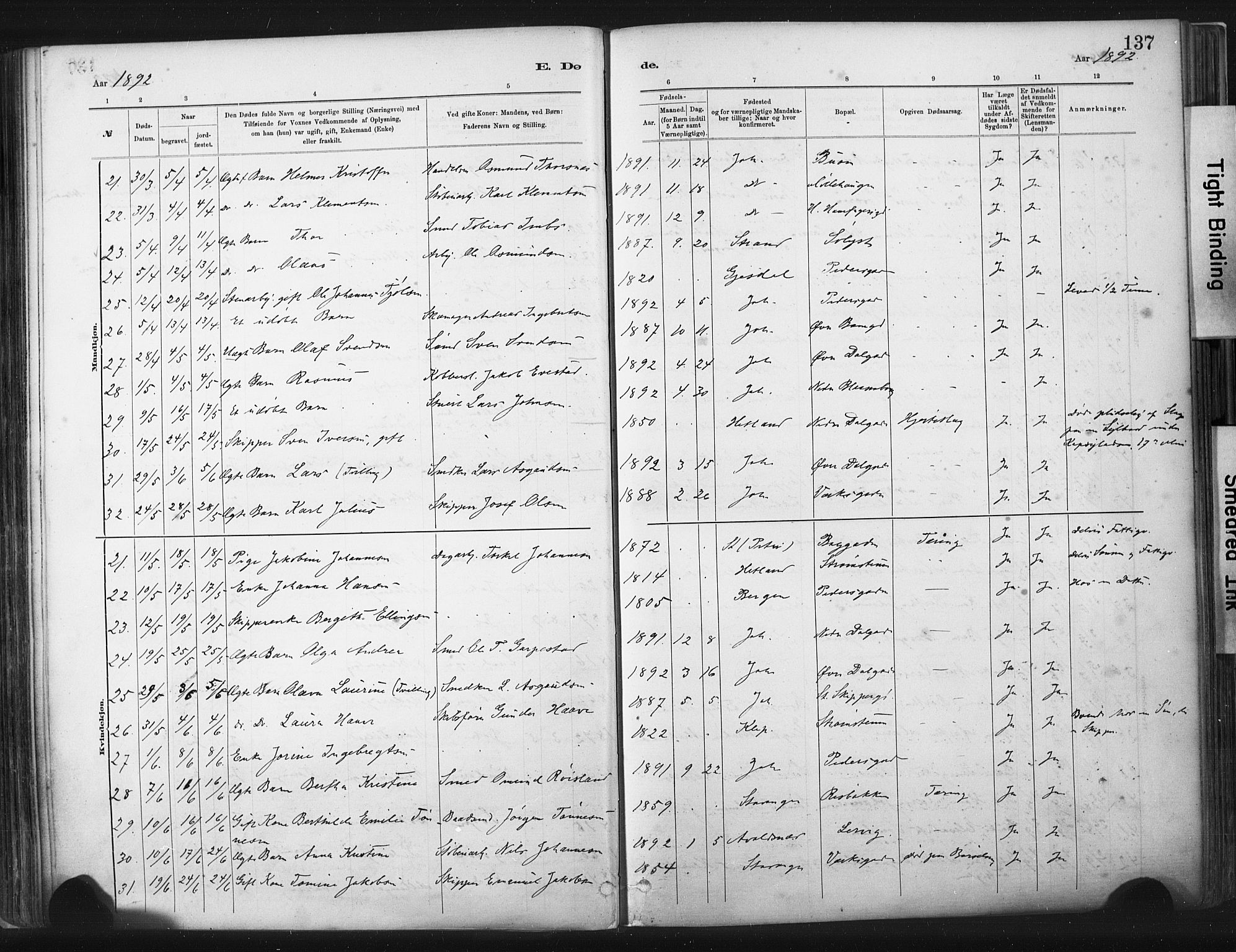 St. Johannes sokneprestkontor, AV/SAST-A-101814/001/30/30BA/L0003: Parish register (official) no. A 3, 1885-1910, p. 137