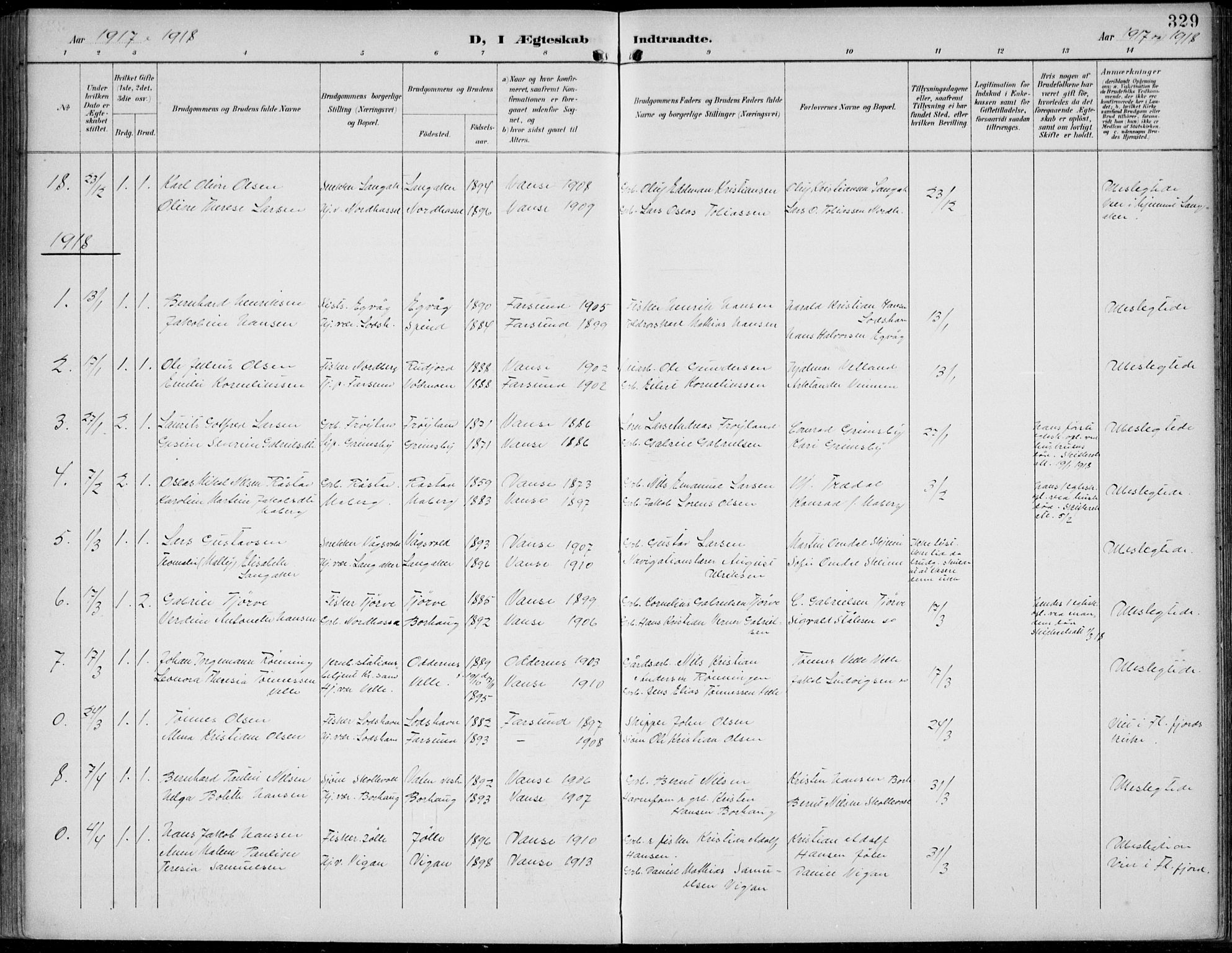 Lista sokneprestkontor, AV/SAK-1111-0027/F/Fb/L0005: Parish register (copy) no. B 5, 1892-1923, p. 329