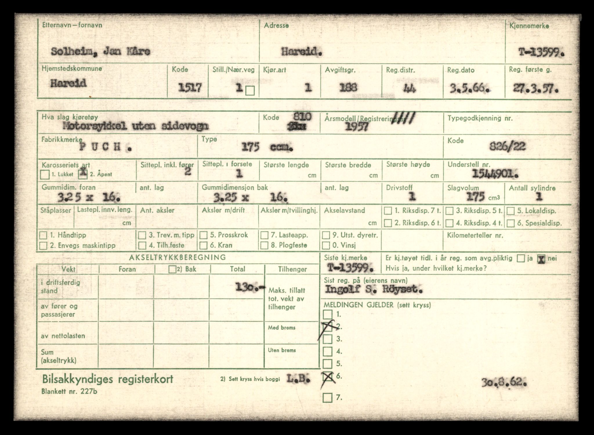 Møre og Romsdal vegkontor - Ålesund trafikkstasjon, AV/SAT-A-4099/F/Fe/L0040: Registreringskort for kjøretøy T 13531 - T 13709, 1927-1998, p. 1218