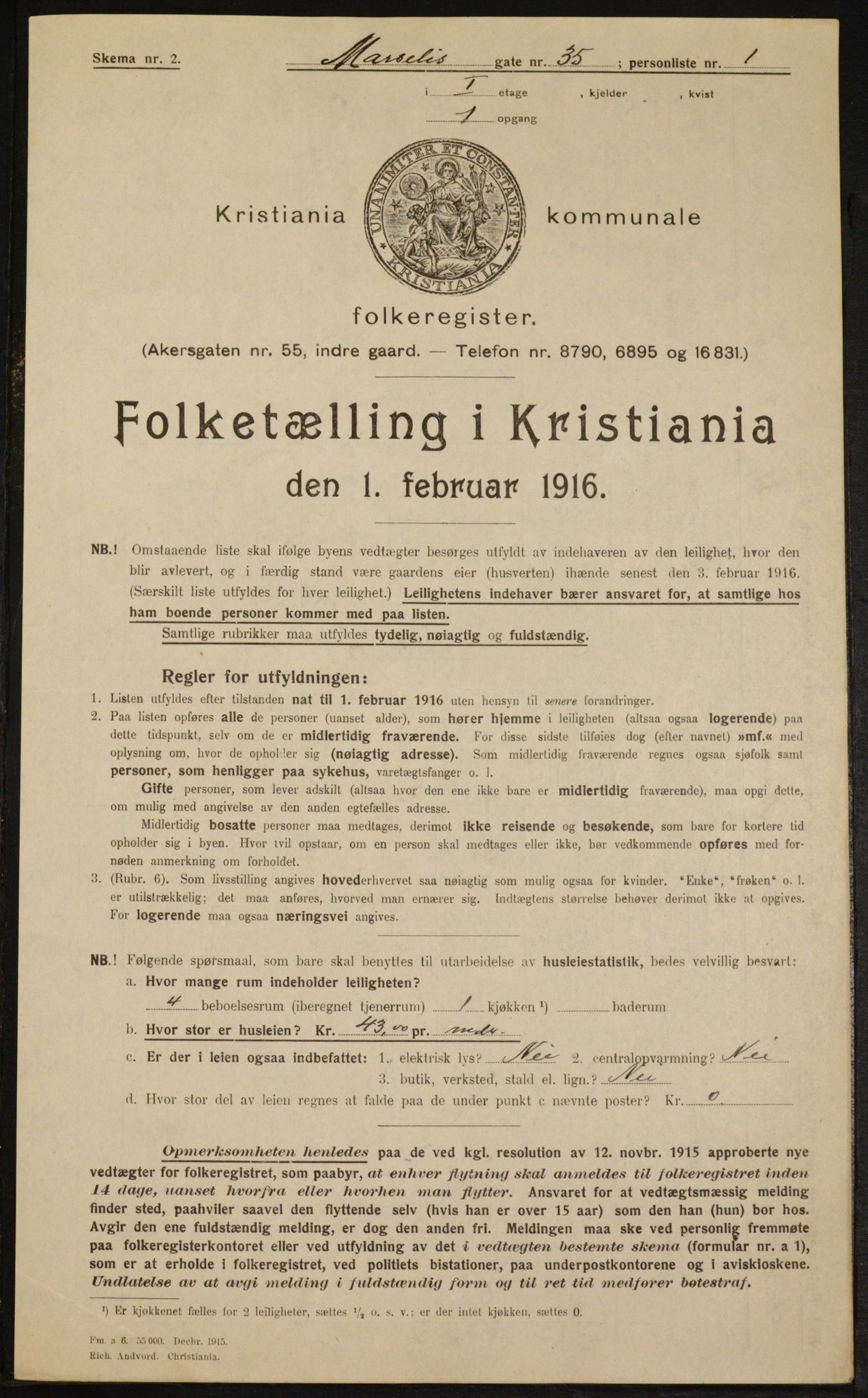 OBA, Municipal Census 1916 for Kristiania, 1916, p. 66326