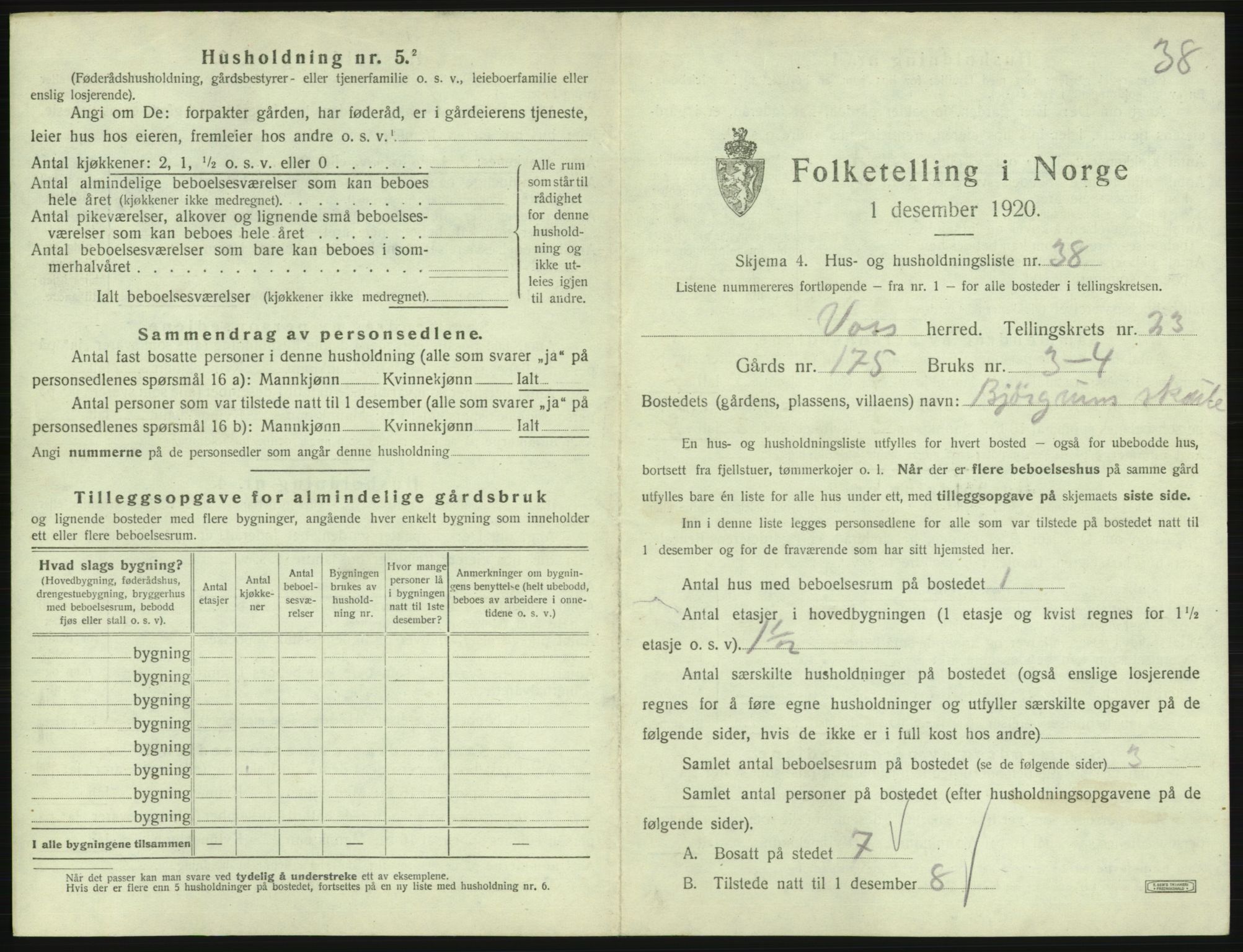 SAB, 1920 census for Voss, 1920, p. 2087