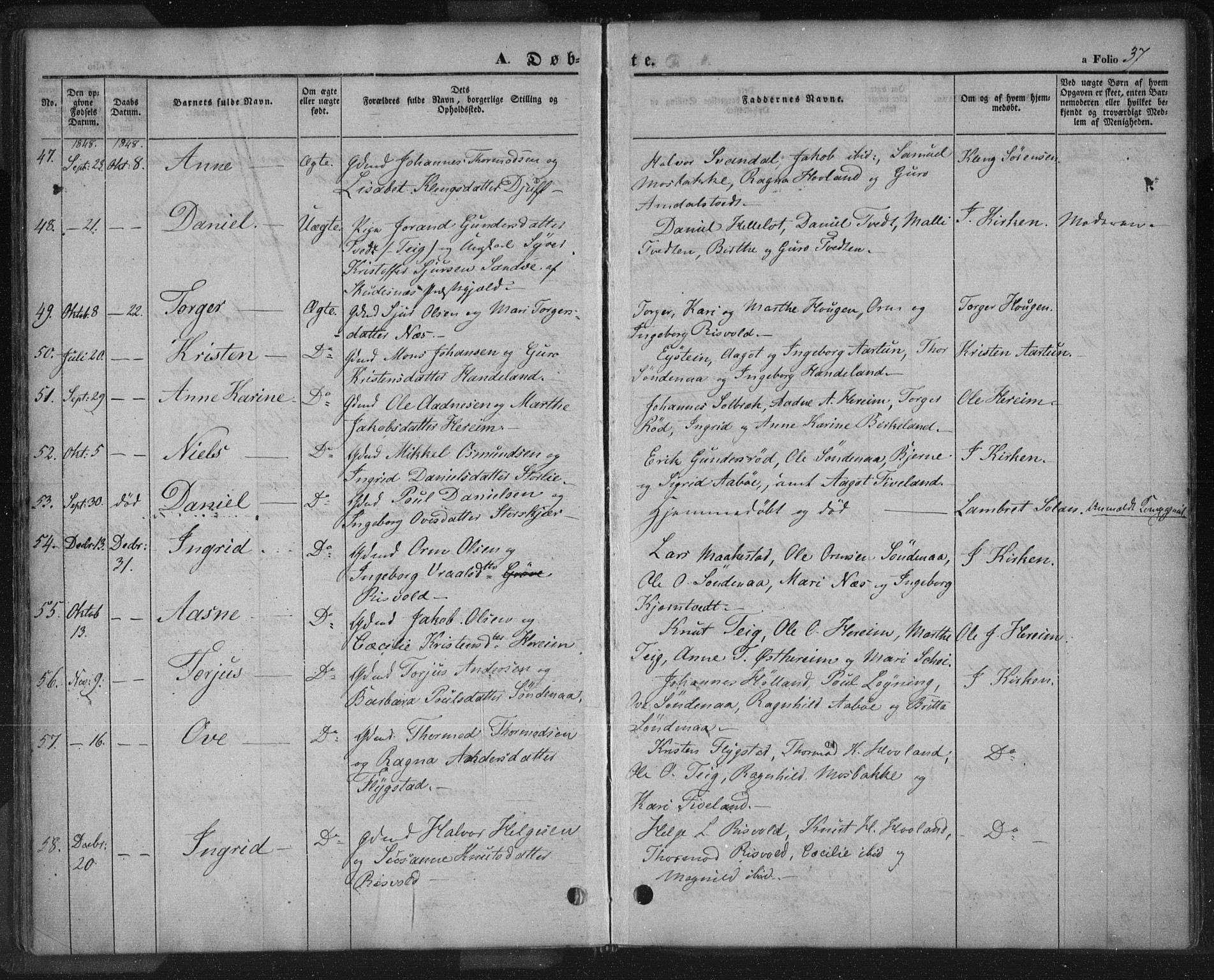 Sand sokneprestkontor, AV/SAST-A-101848/01/III/L0002: Parish register (official) no. A 2, 1838-1859, p. 37