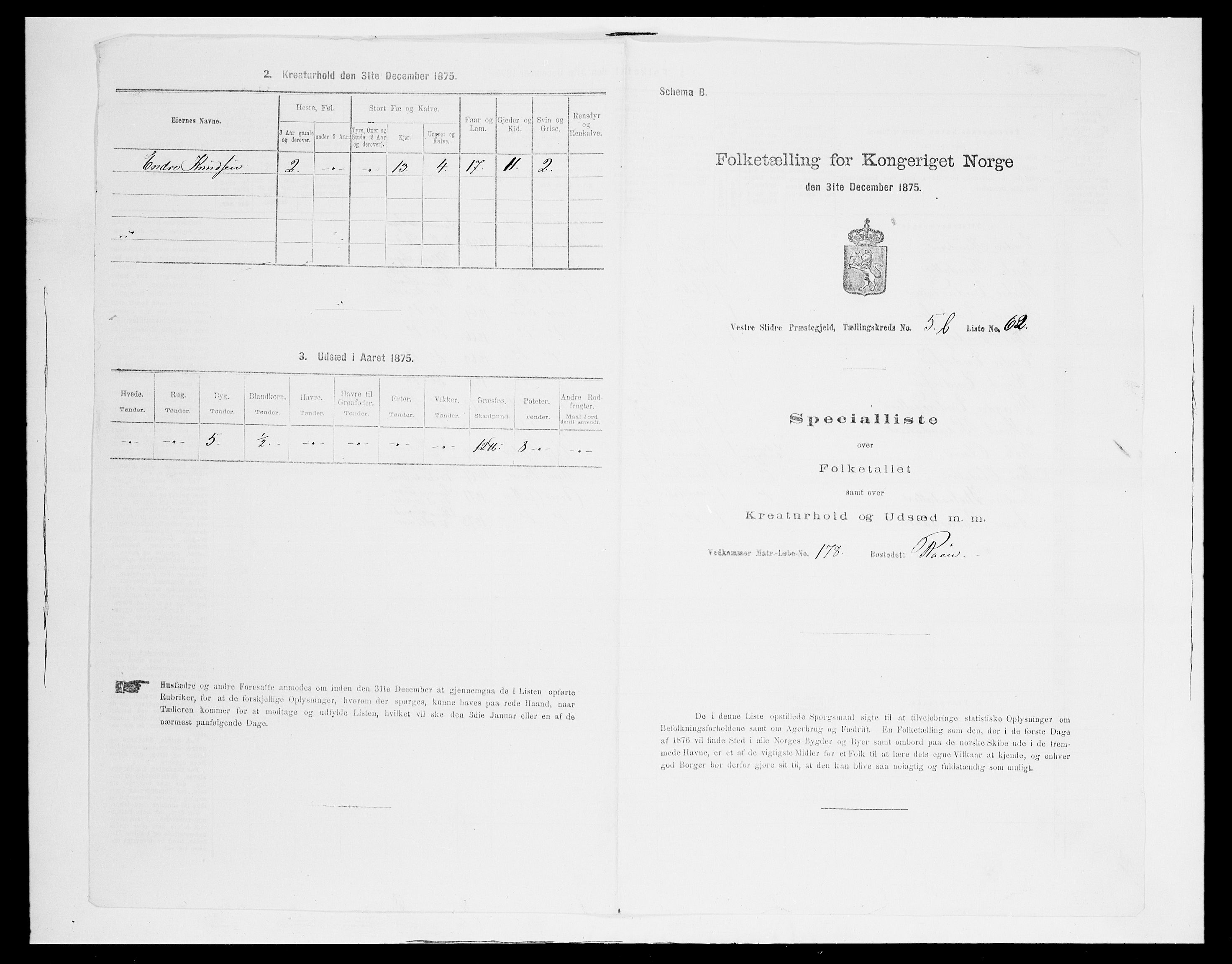 SAH, 1875 census for 0543P Vestre Slidre, 1875, p. 662