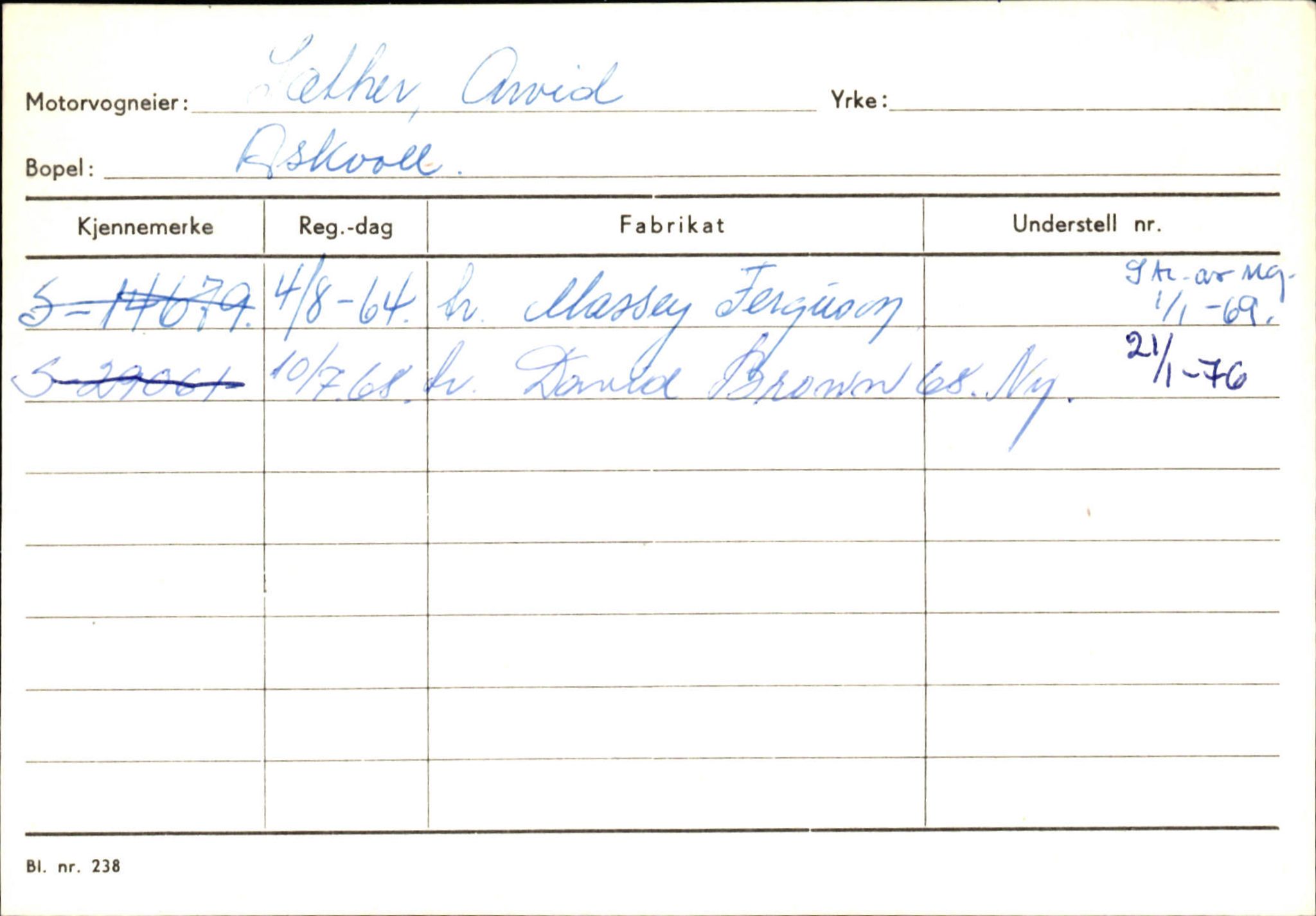 Statens vegvesen, Sogn og Fjordane vegkontor, SAB/A-5301/4/F/L0132: Eigarregister Askvoll A-Å. Balestrand A-Å, 1945-1975, p. 1302