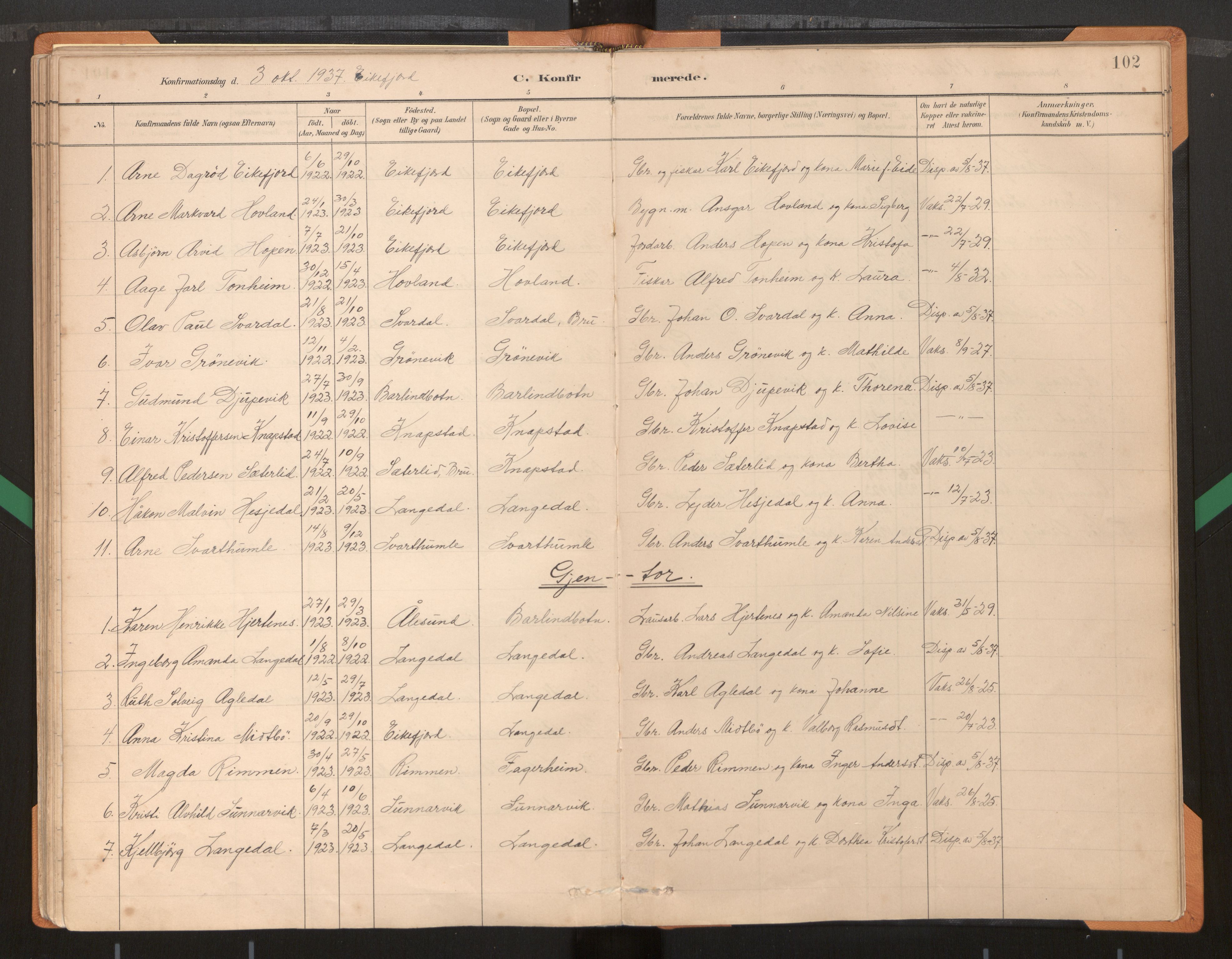 Kinn sokneprestembete, AV/SAB-A-80801/H/Haa/Haad/L0004: Parish register (official) no. D 4, 1883-1944, p. 102