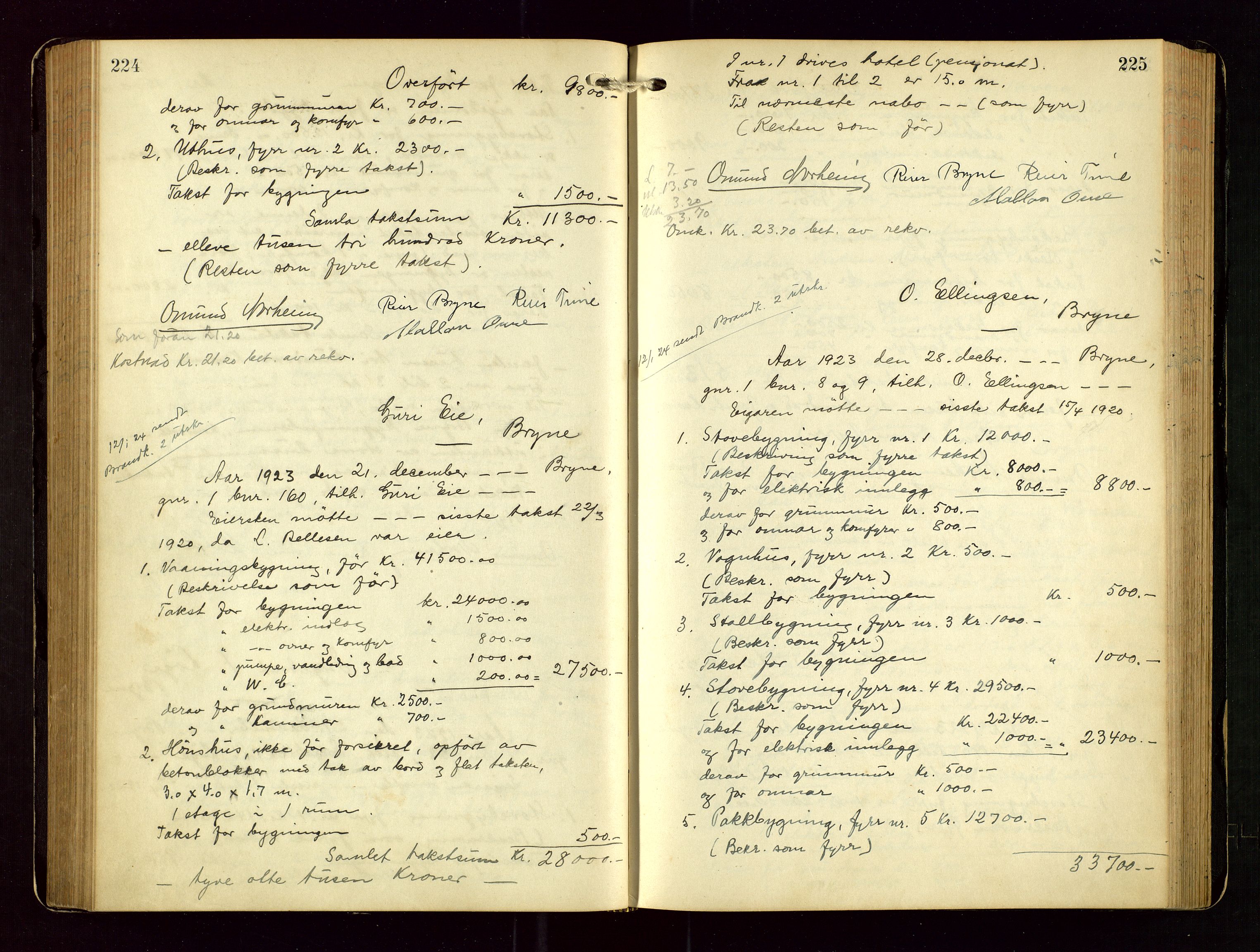 Time lensmannskontor, AV/SAST-A-100420/Goa/L0003: "Brandtakstprotokol", 1918-1944, p. 224-225
