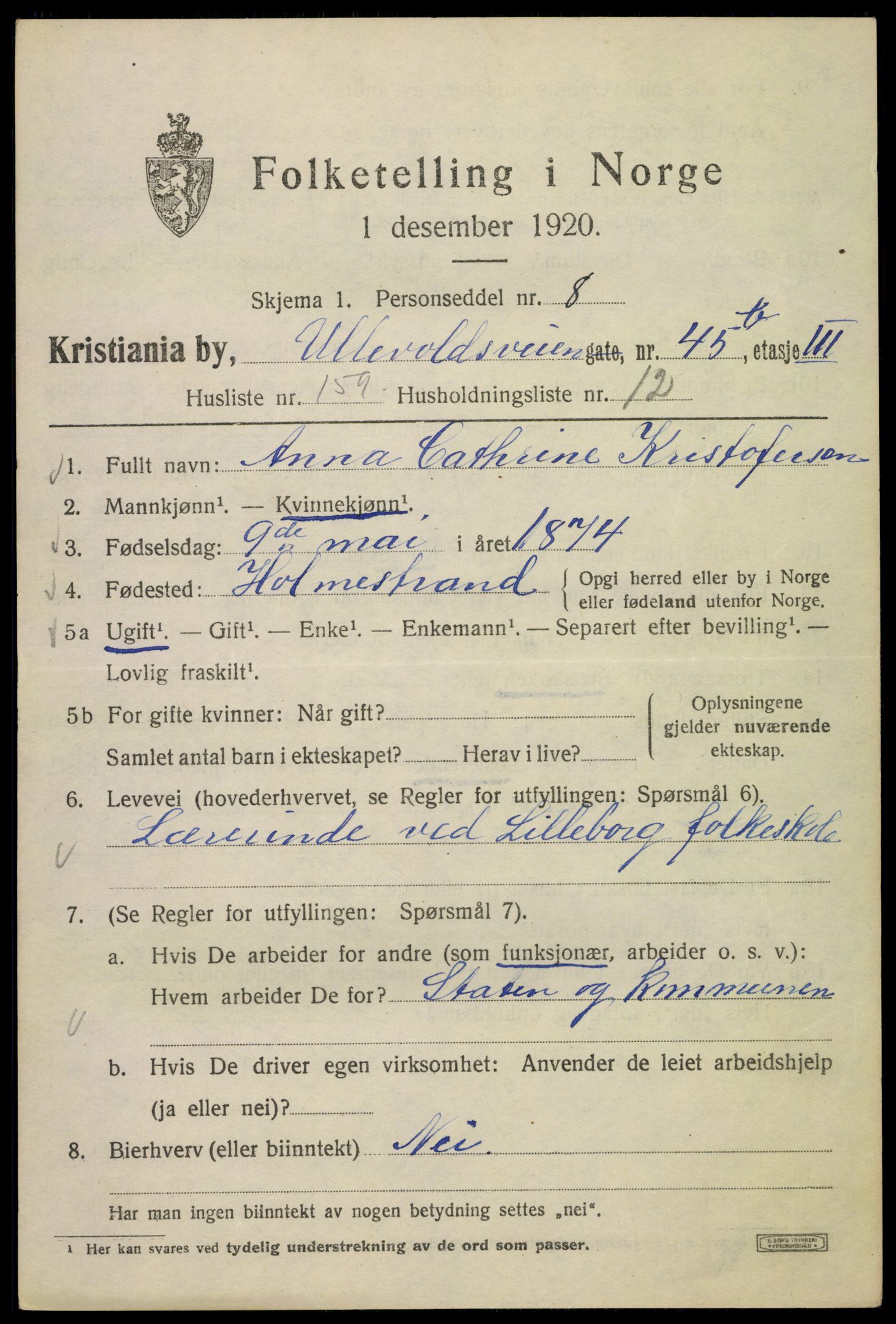 SAO, 1920 census for Kristiania, 1920, p. 614299