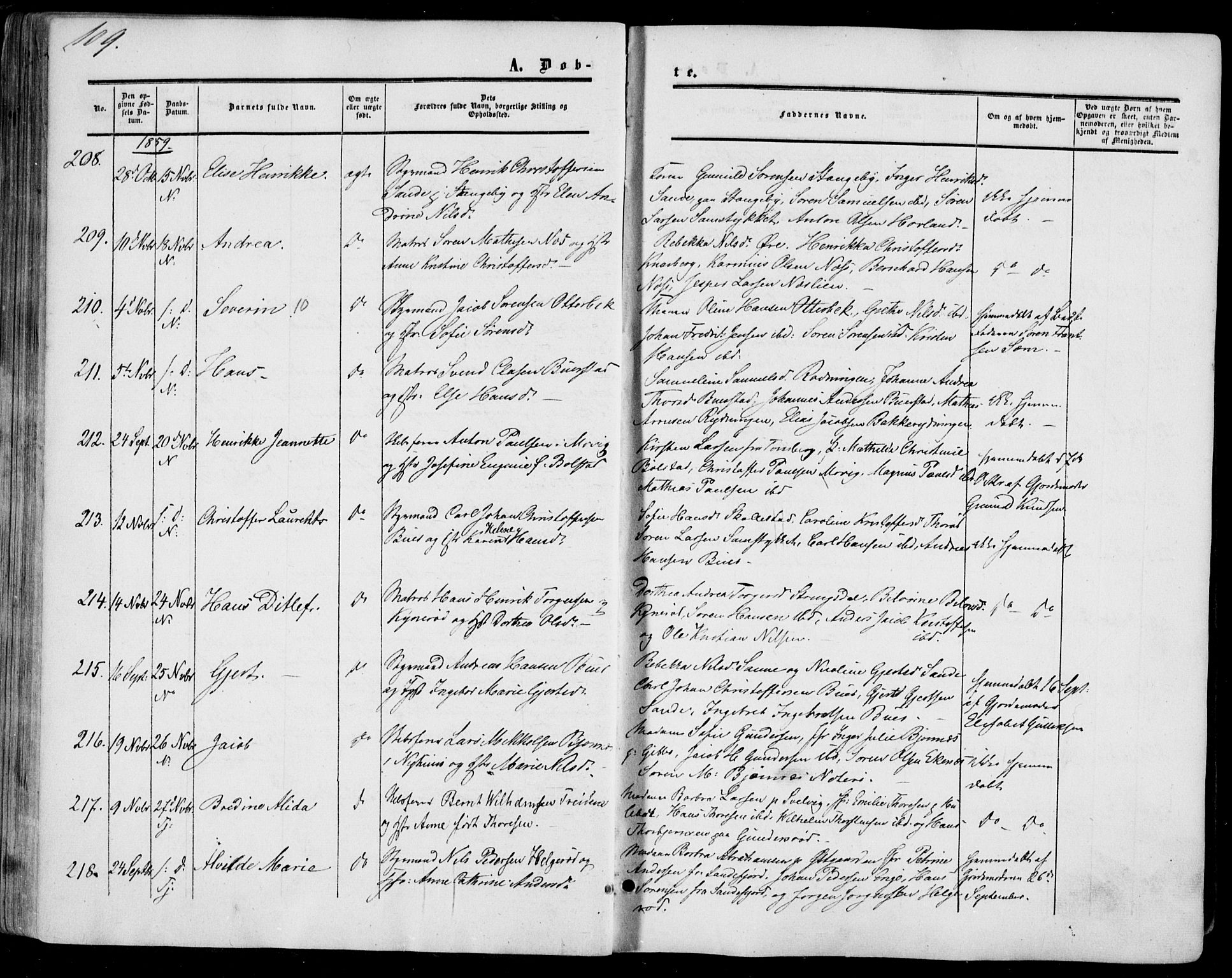 Nøtterøy kirkebøker, AV/SAKO-A-354/F/Fa/L0006: Parish register (official) no. I 6, 1852-1864, p. 109