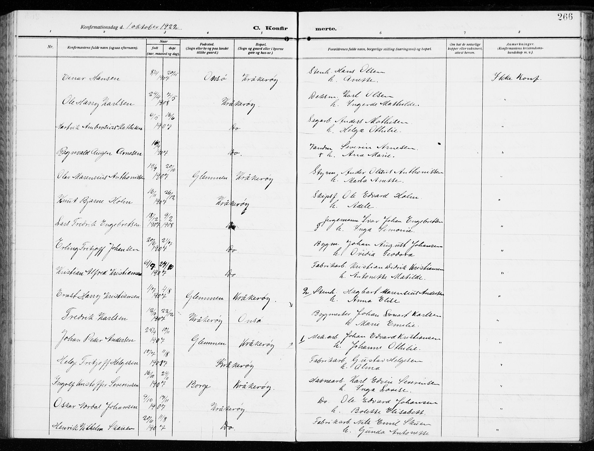 Kråkerøy prestekontor Kirkebøker, AV/SAO-A-10912/G/Ga/L0001: Parish register (copy) no. 1, 1908-1944, p. 266