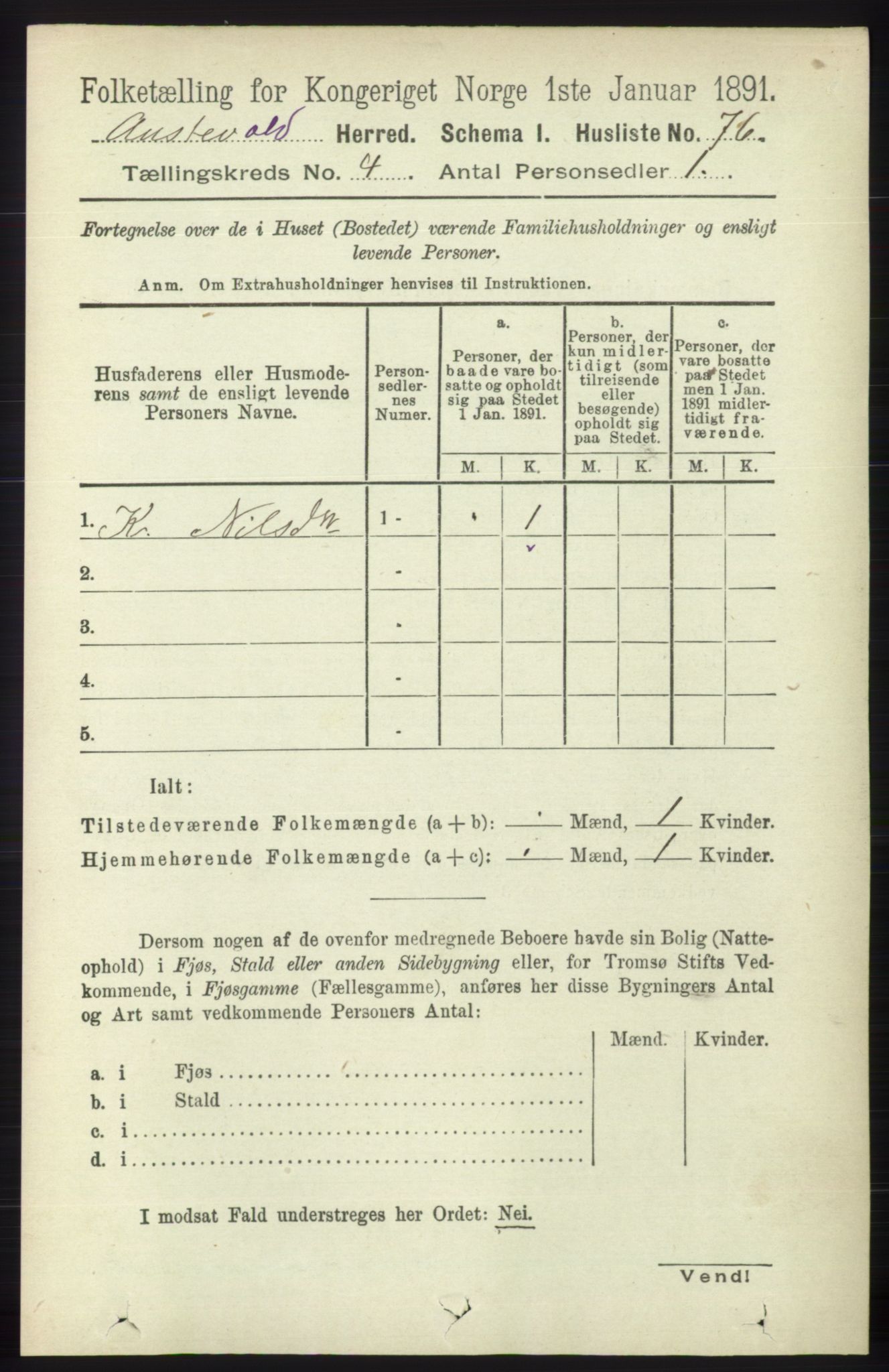 RA, 1891 census for 1244 Austevoll, 1891, p. 1406