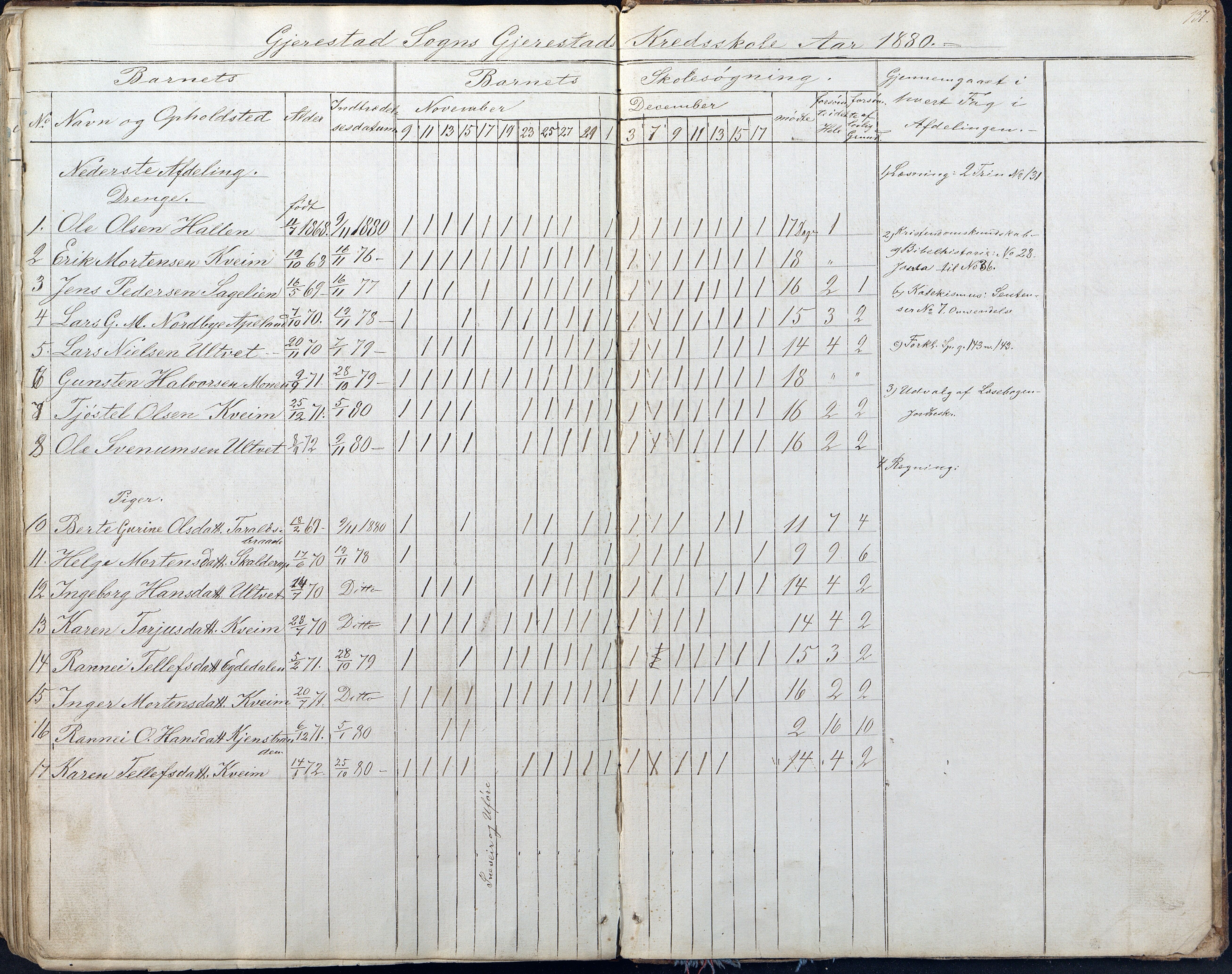 Gjerstad Kommune, Gjerstad Skole, AAKS/KA0911-550a/F01/L0005: Dagbok 5. skoledistrikt, 1850-1883, p. 137