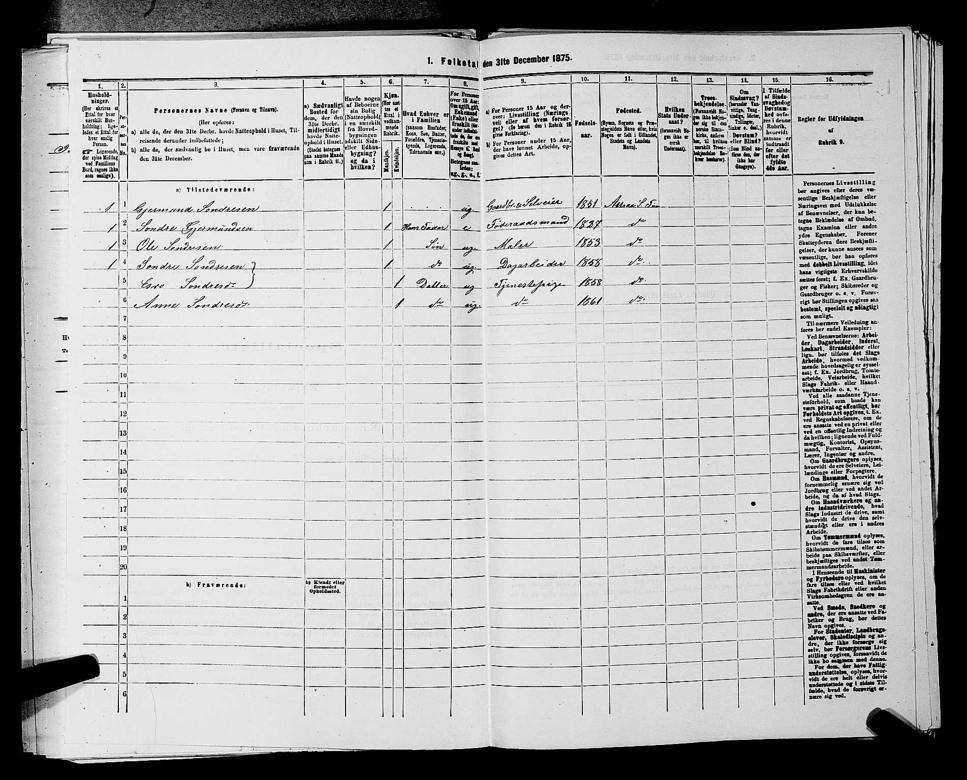 SAKO, 1875 census for 0826P Tinn, 1875, p. 425