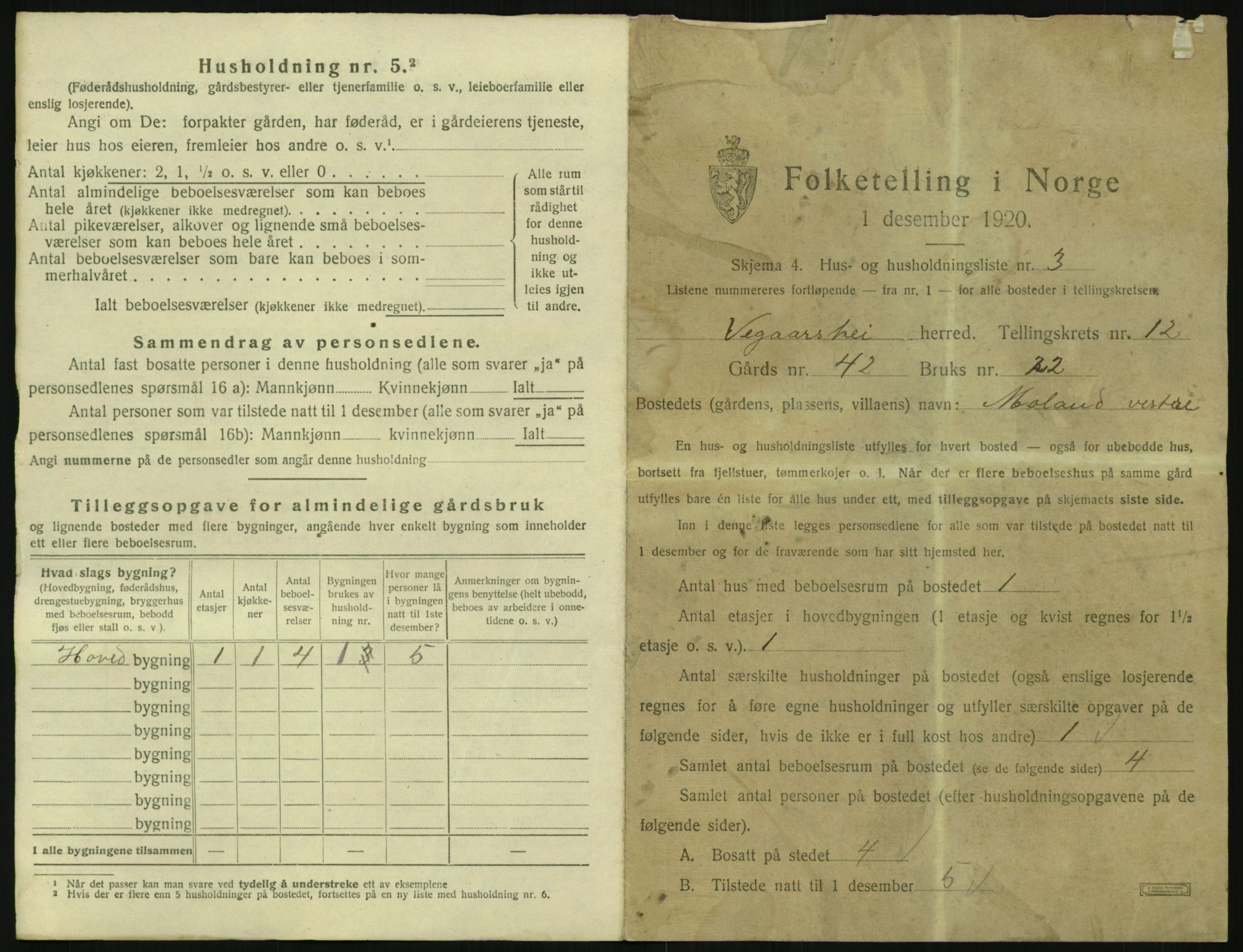 SAK, 1920 census for Vegårshei, 1920, p. 598