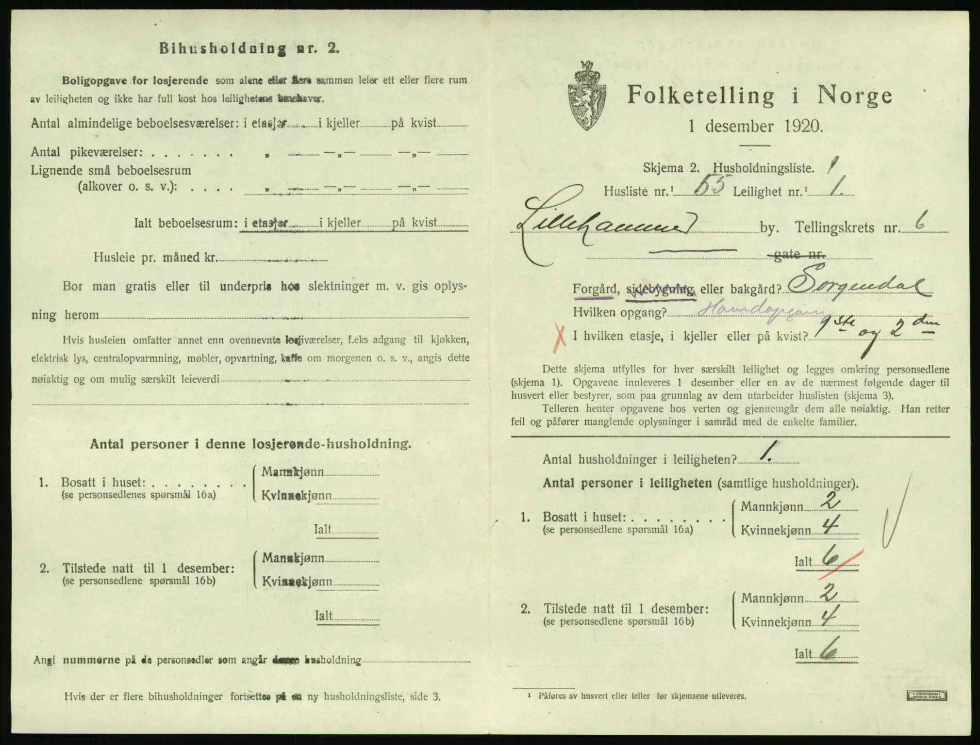 SAH, 1920 census for Lillehammer, 1920, p. 2546