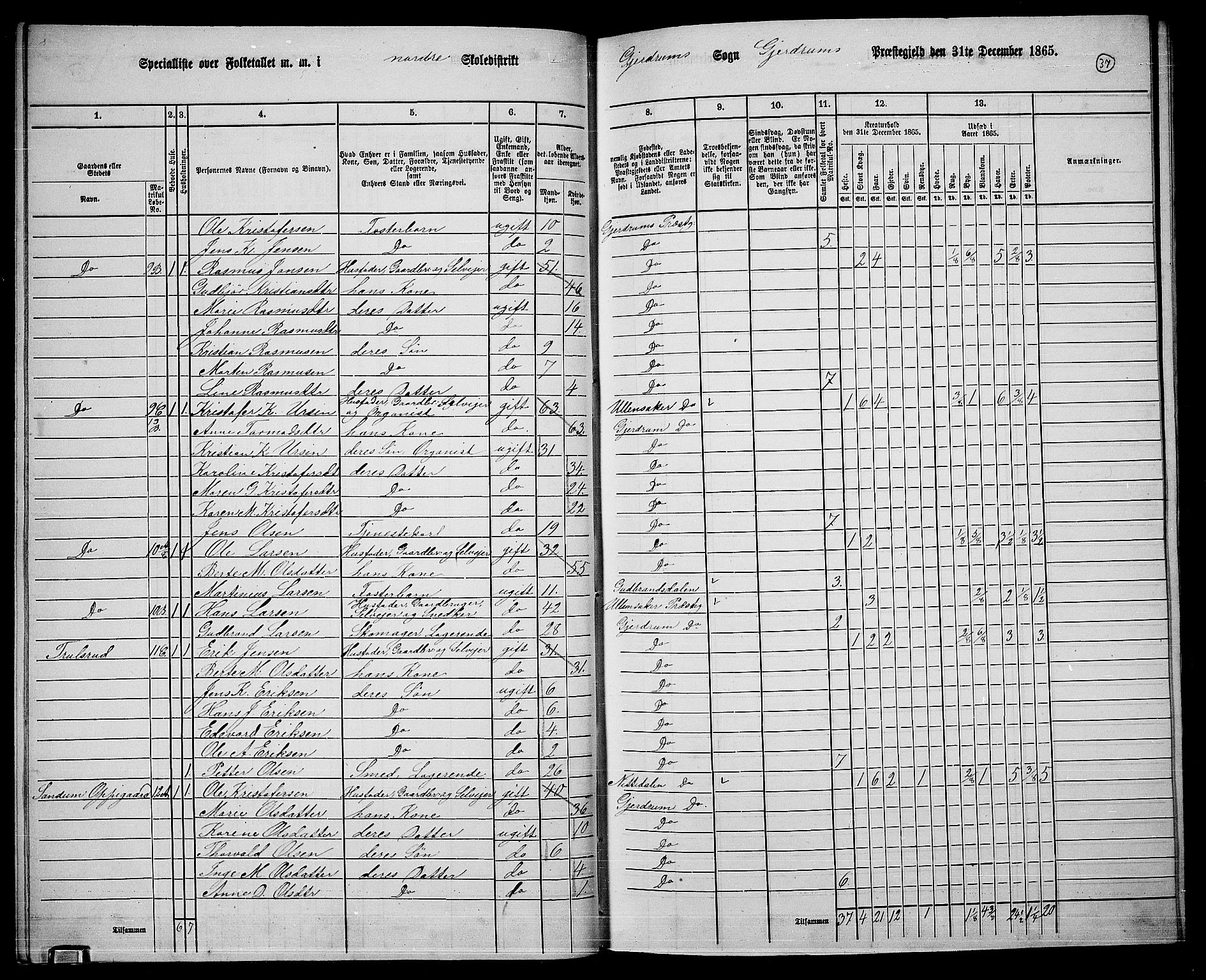 RA, 1865 census for Gjerdrum, 1865, p. 32