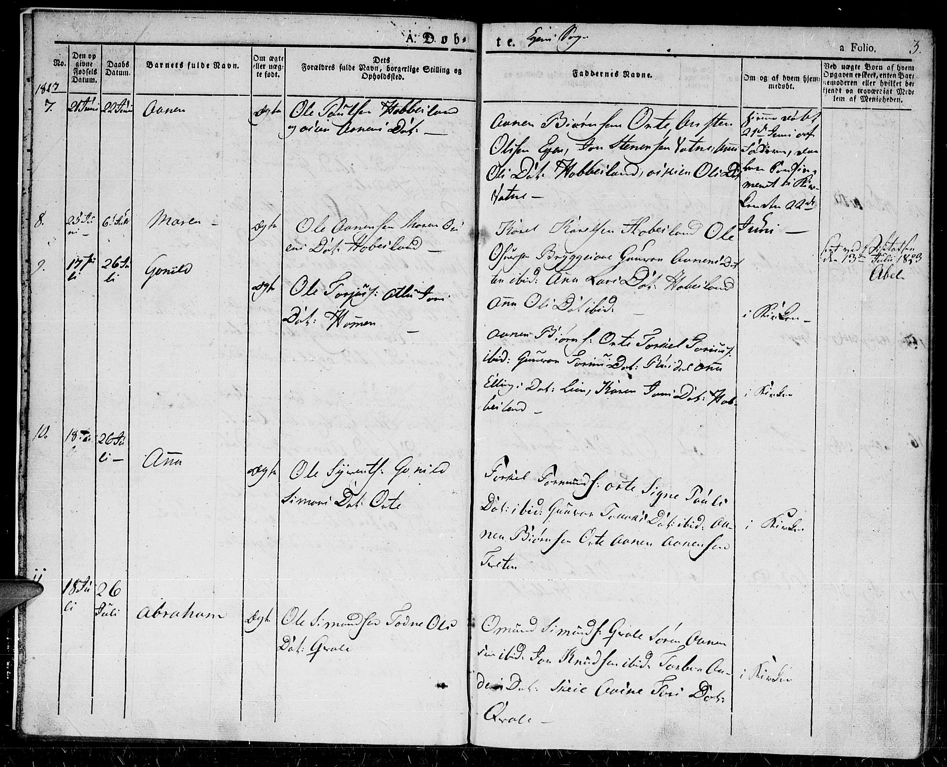 Hægebostad sokneprestkontor, AV/SAK-1111-0024/F/Fa/Fab/L0001: Parish register (official) no. A 1, 1823-1867, p. 3