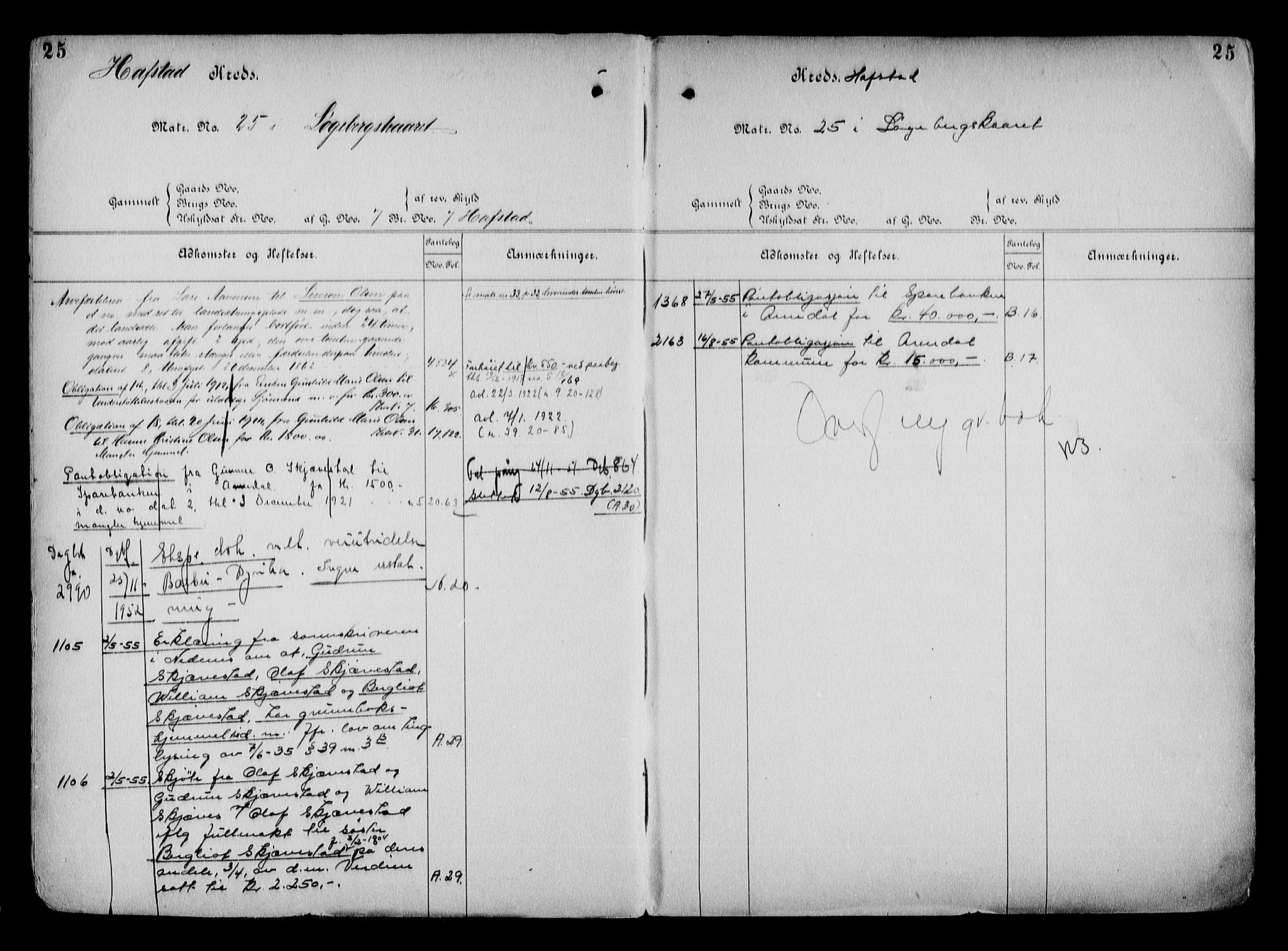 Arendal byfogd, AV/SAK-1222-0001/G/Ga/L0015: Mortgage register no. 13, 1860-1960, p. 25