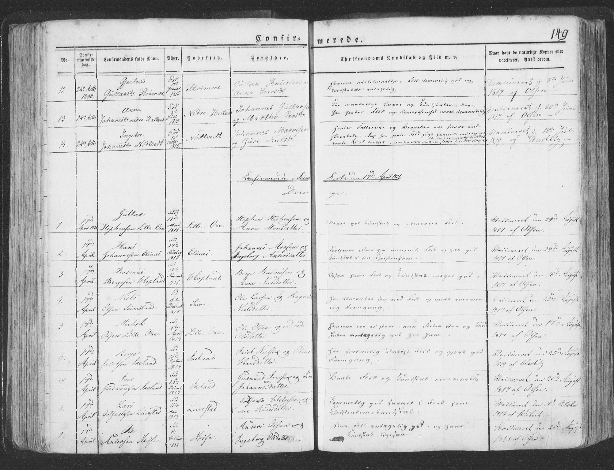 Hosanger sokneprestembete, AV/SAB-A-75801/H/Haa: Parish register (official) no. A 6, 1824-1835, p. 149